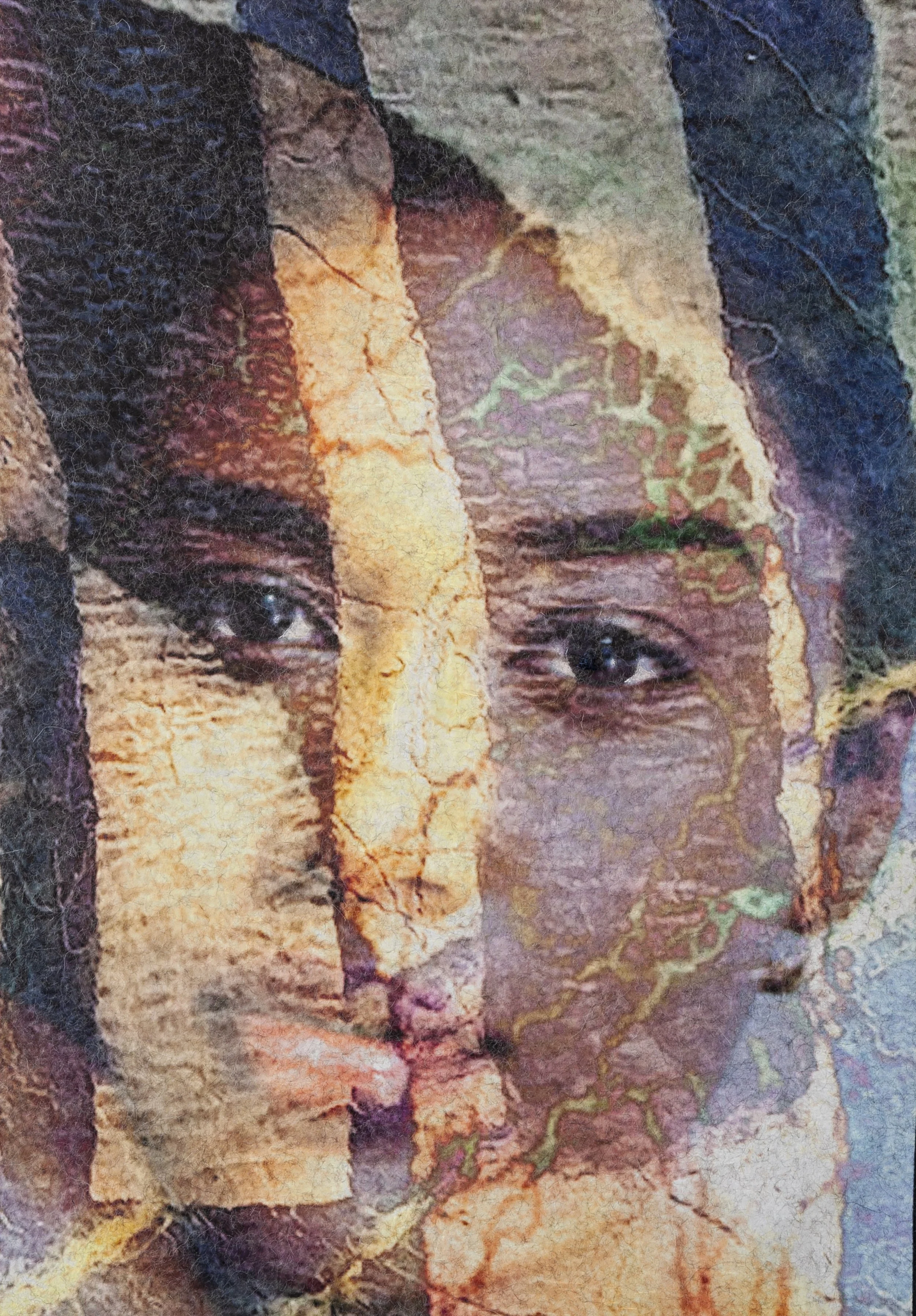 Face it //1, 2021, Nuno Felted Merino Wool on Silk, 114cm x 80cm