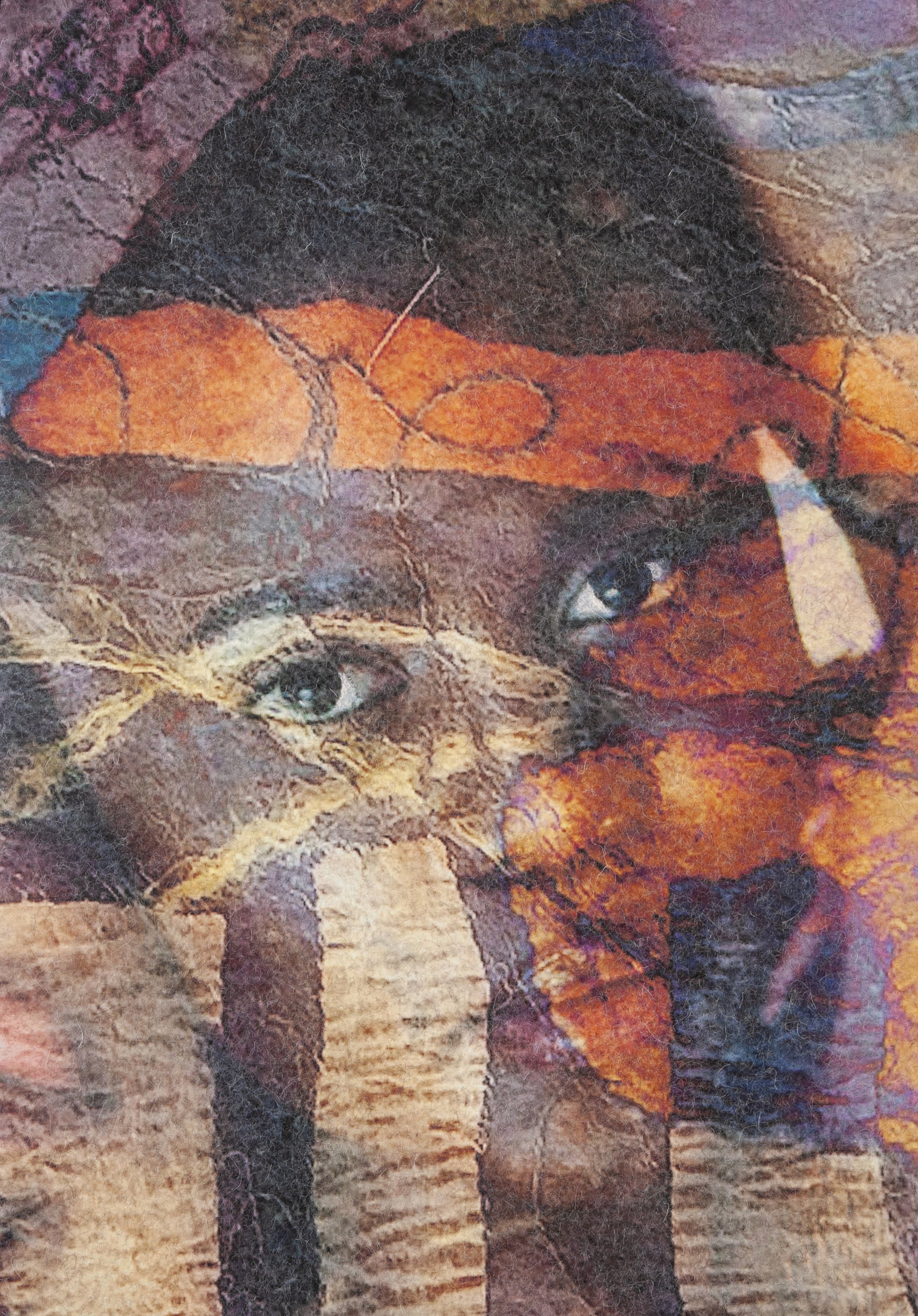 Face it //2, 2021, Nuno Felted Merino Wool on Silk,  114cm x 80cm