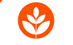 White leaf emblem inside an orange circle.