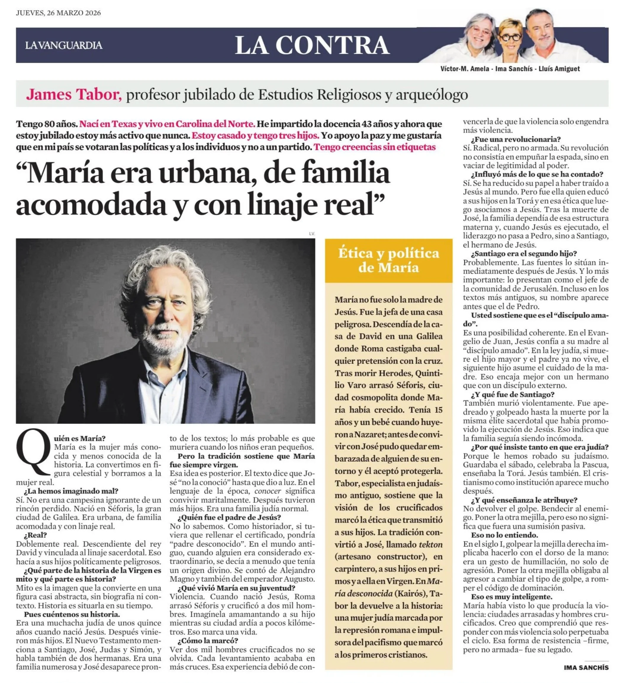 Entrevista a James D. Tabor en La contra de La Vanguardia 