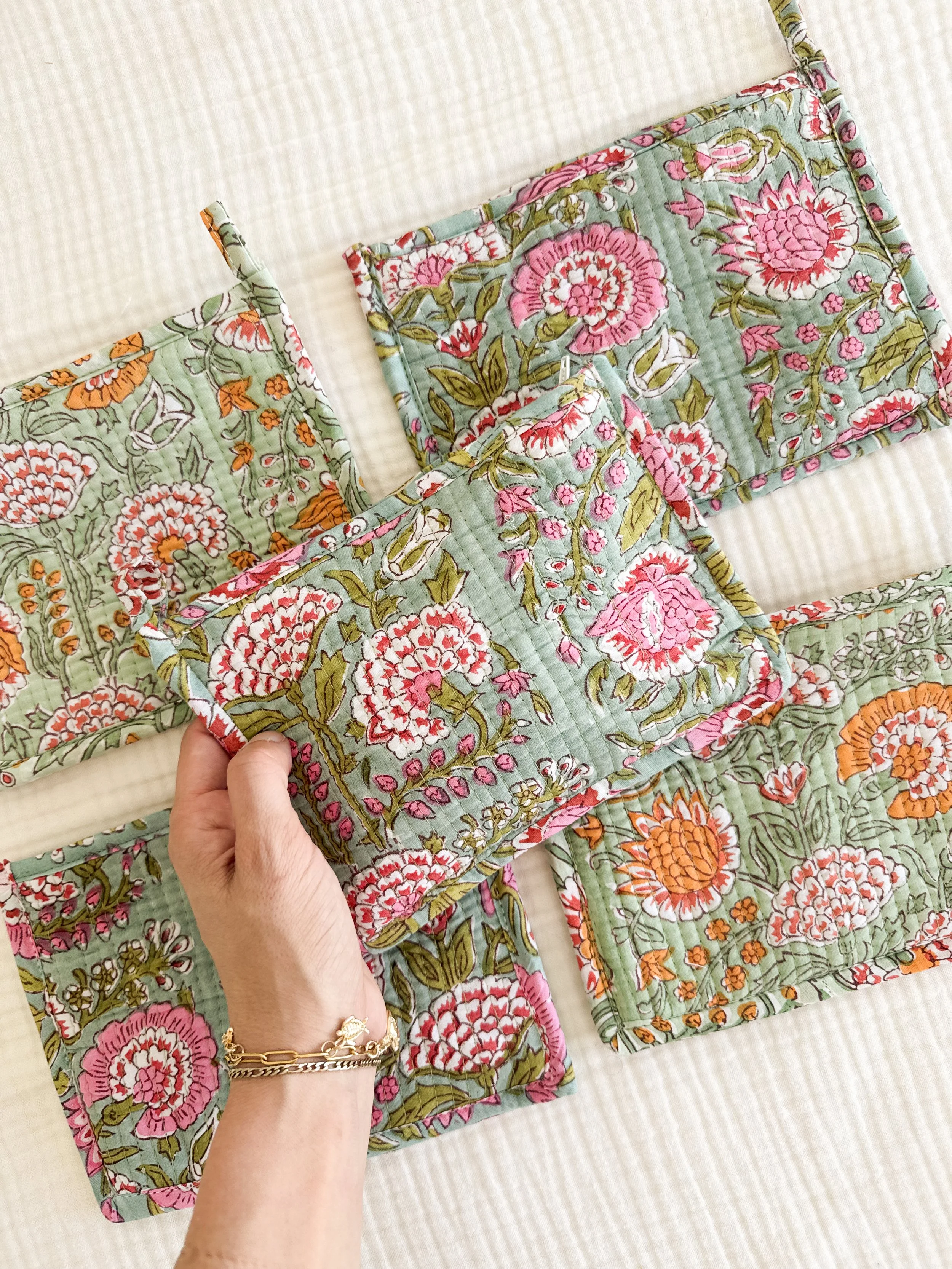 Cotton Blockprint Small Pouch | Teal | 15 x 19 cm