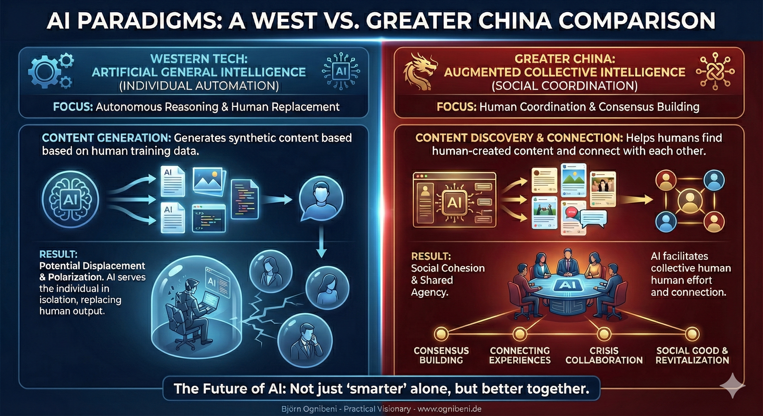 Smarter alone vs Better together - fundamental differences in AI paradigms between the US and China.