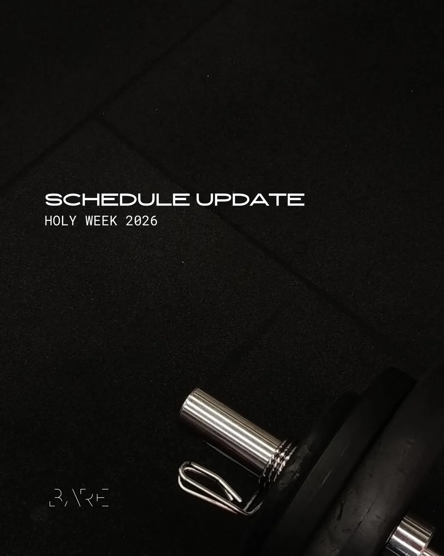 In observance of Holy Week, BARE MNL will be operating on an adjusted schedule.

Kindly see updated class times.

Wishing you a meaningful pause, time to reflect, recharge, and reconnect this season.

#BAREMNL