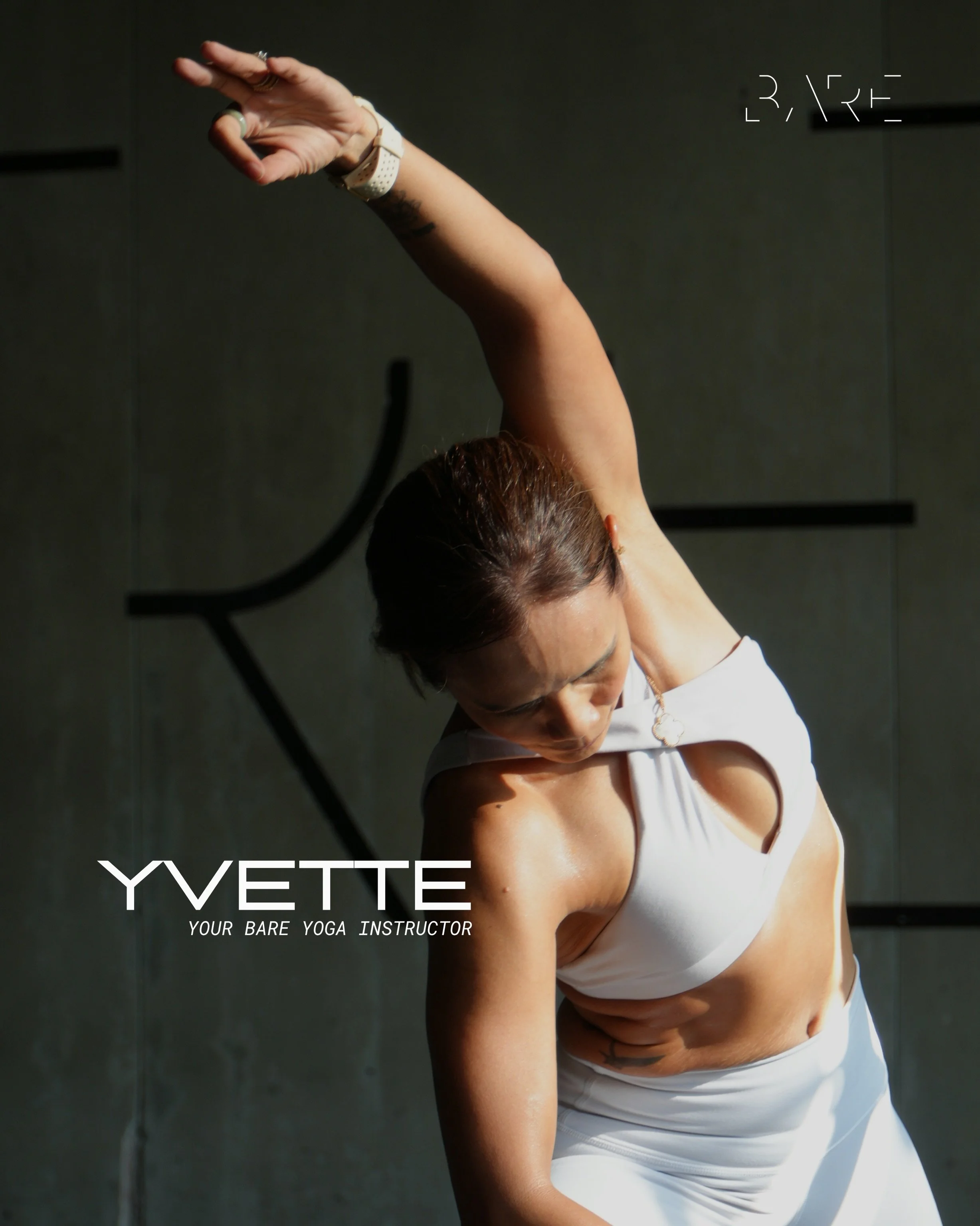 Introducing Yvette, our BARE yoga instructor.

She brings a practice where stillness meets intention, and awareness guides every movement.

Her classes are designed to support recovery from our LAB, Calories, and Black classes, with a focus on mobili