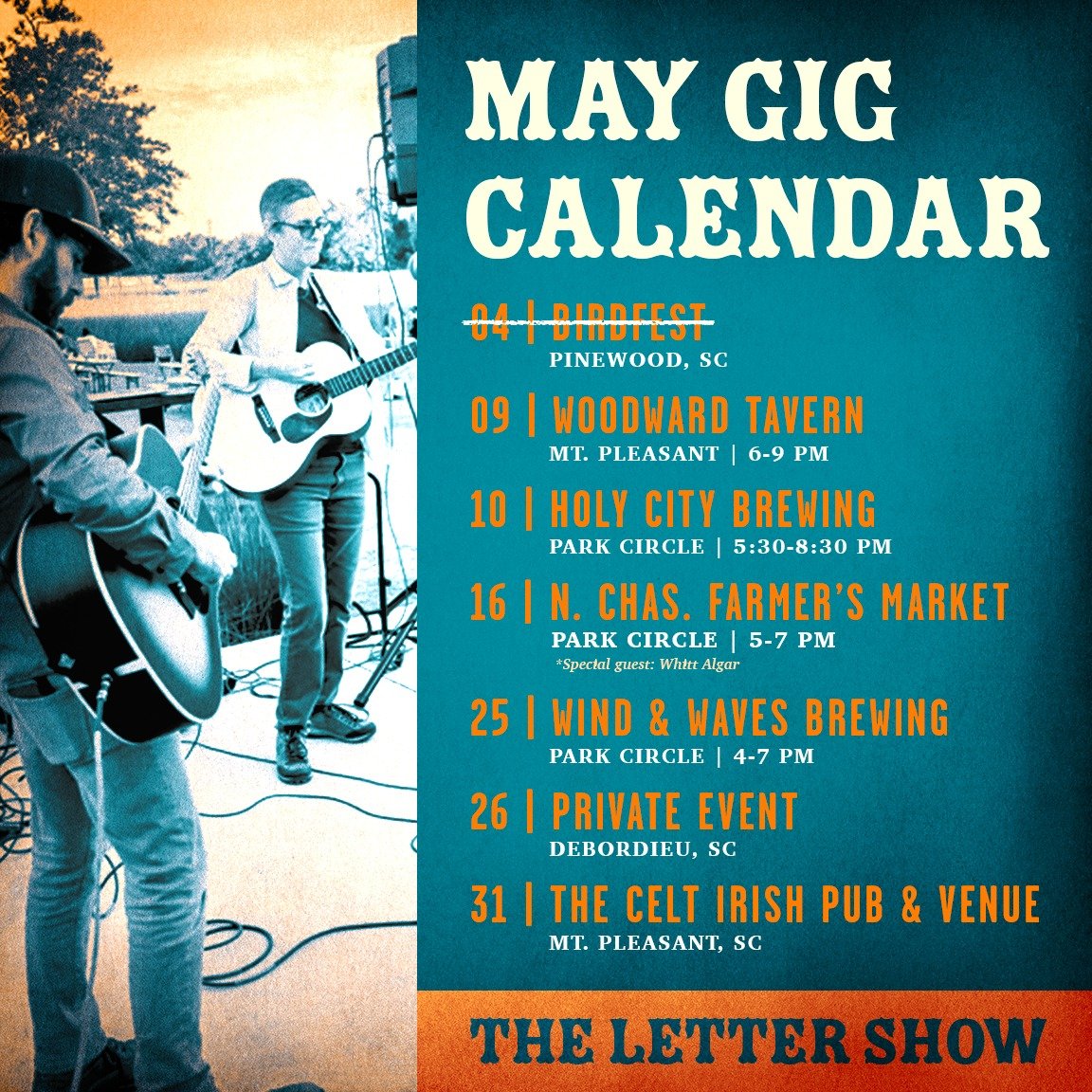 Almost a third of the way through the month so we figured it was time to share what we've got going on in May! After our fun excursion up to Pinewood, we've got a solid slate of local gigs and one out of town event to fill out our calendar.

We'll be