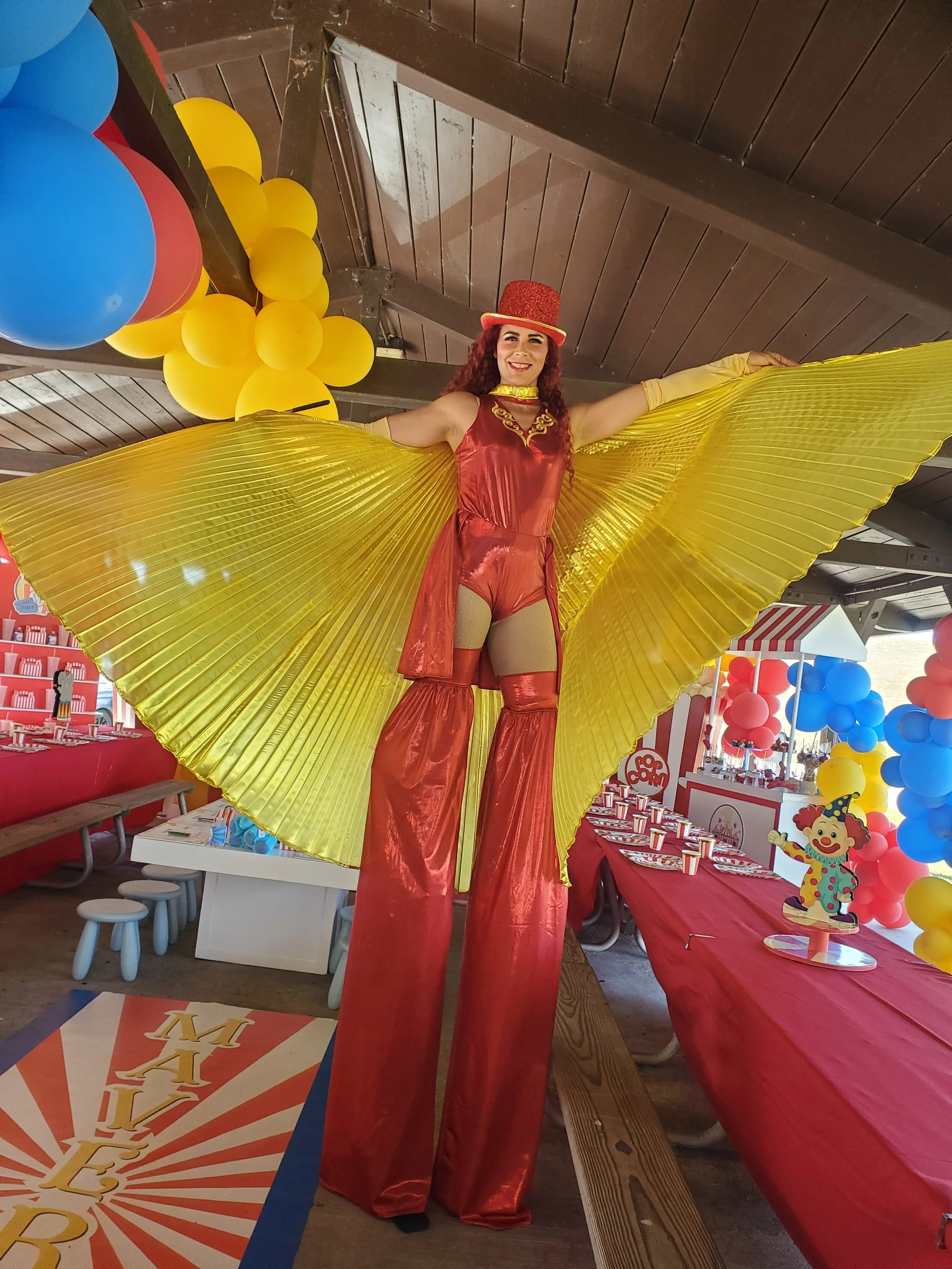 Red and Gold Circus Outfit Stilts