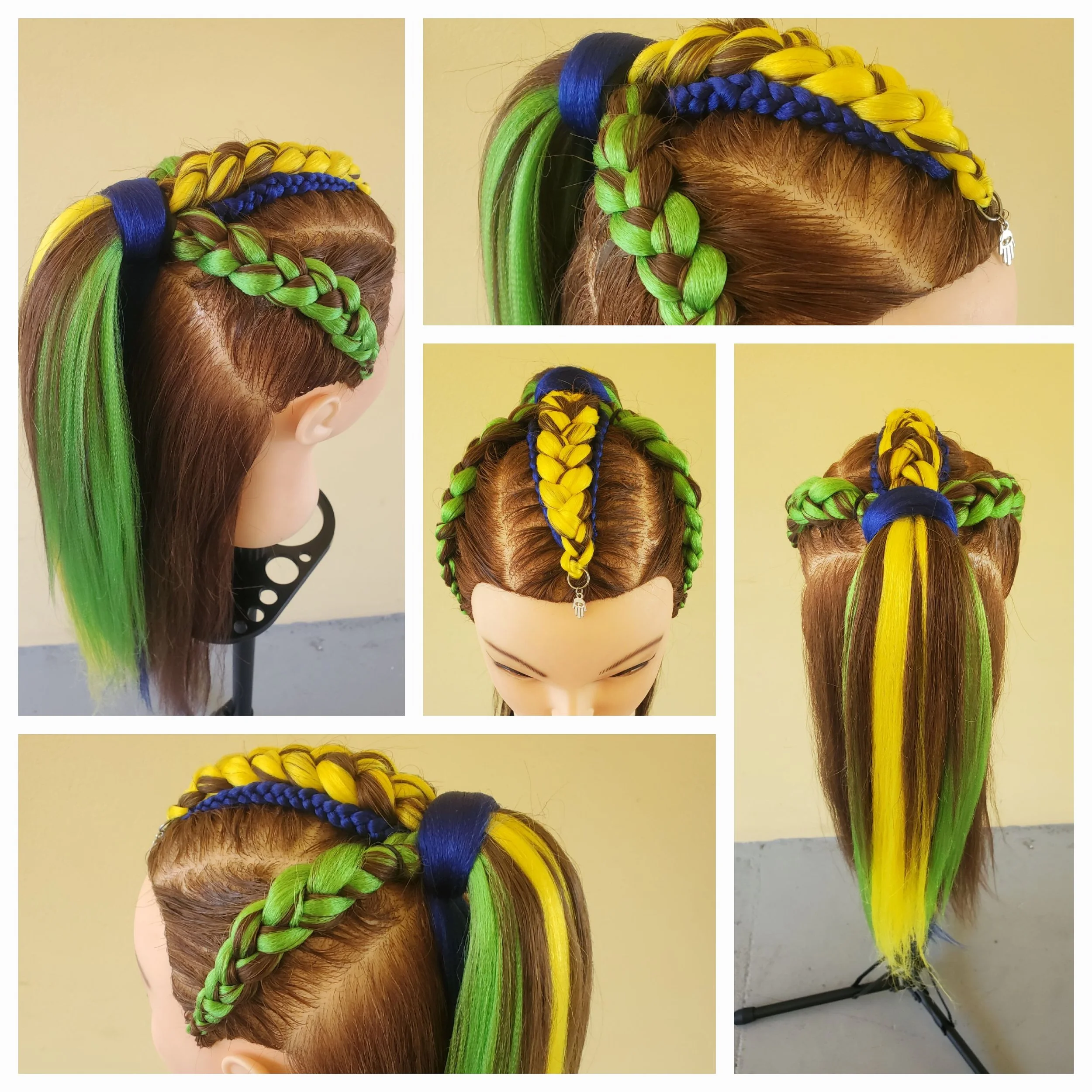 World Cup Brazil Colors Hair braids yellow blue and green braids Brasil Cors for soccer fans hair extension, hair braider Miami