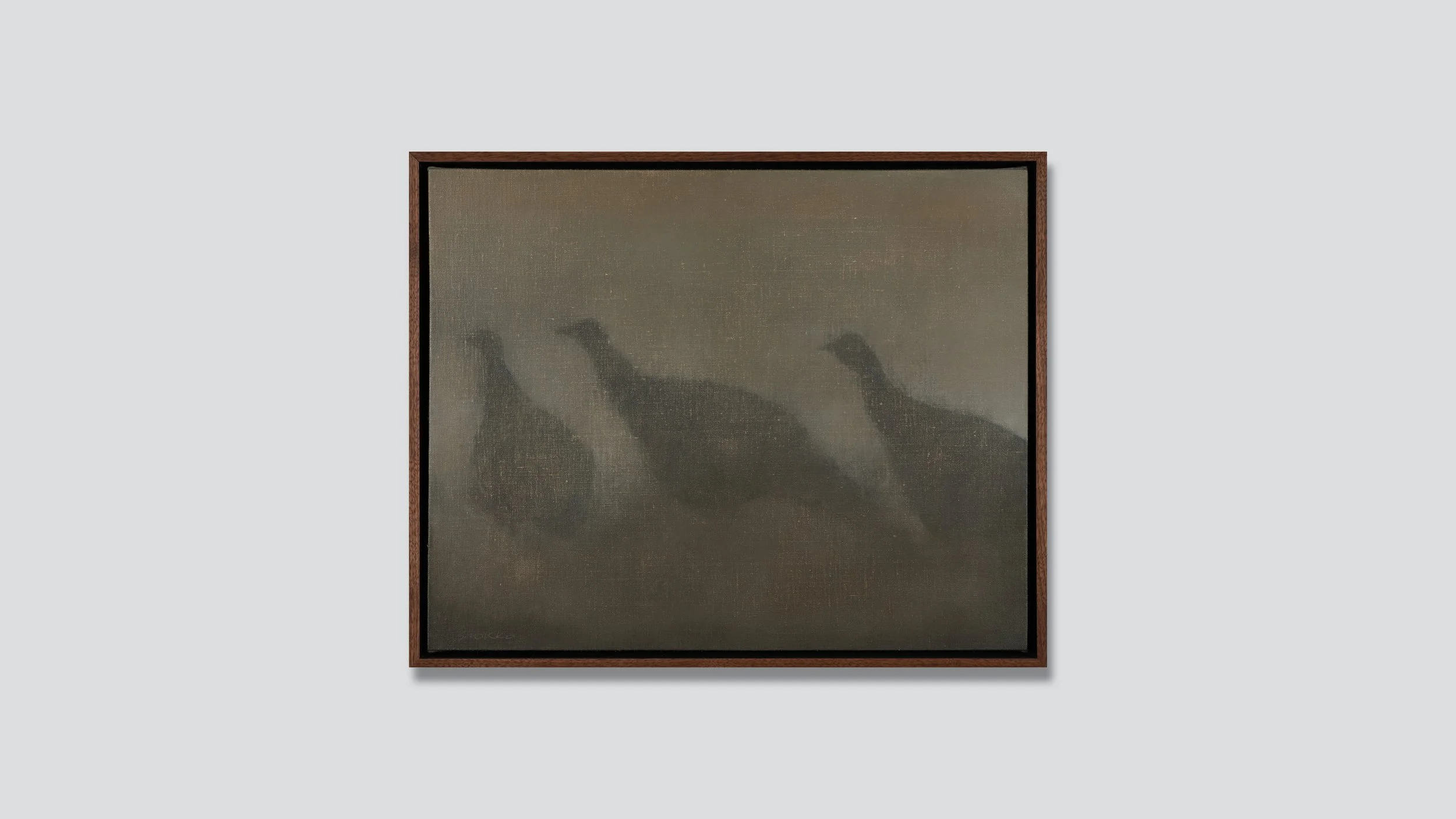 Three turkeys, framed oil painting on linen by Glenn Suokko.