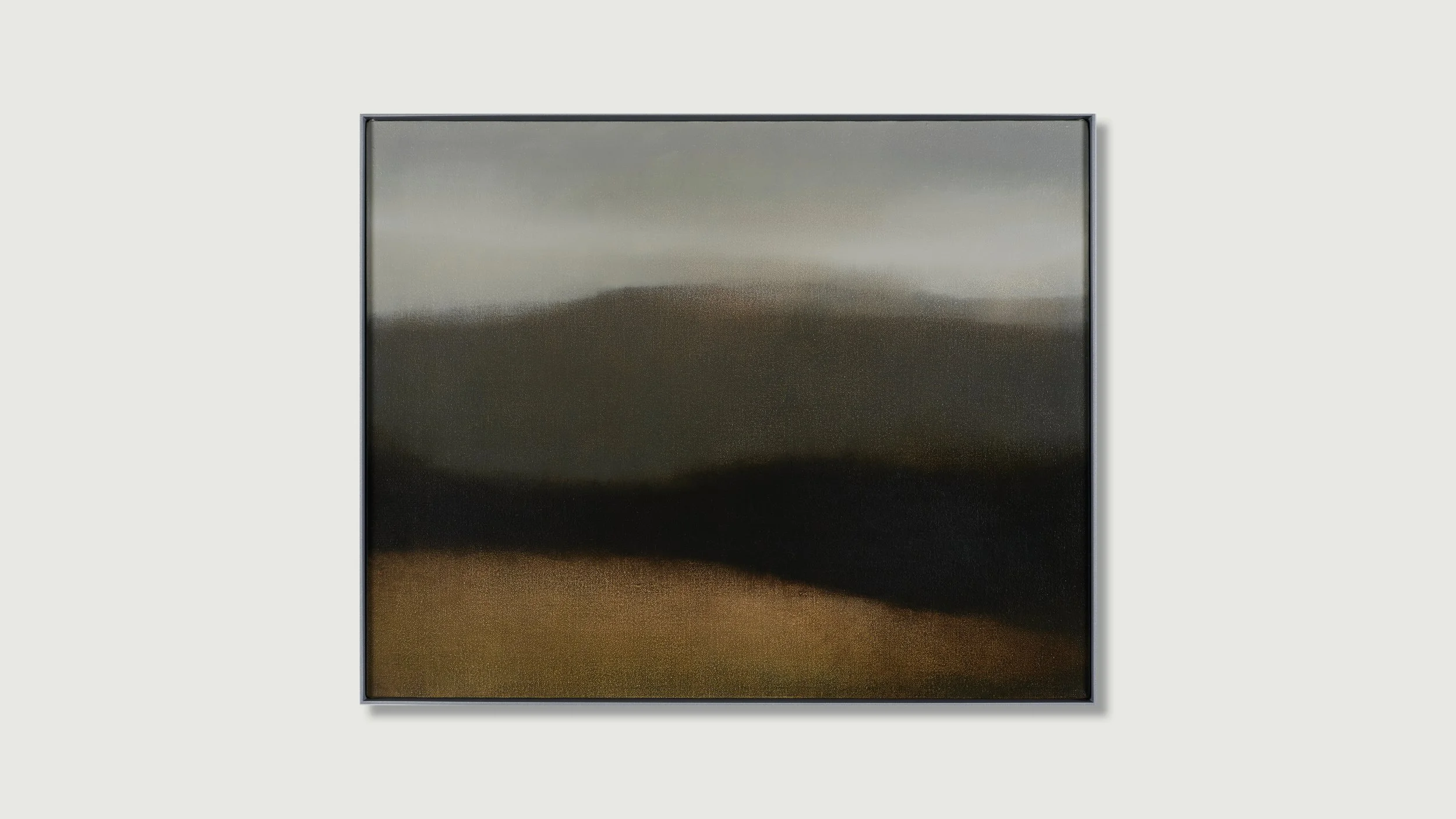 Landscape with meadow, tree line, mountain and sky, Glenn Suokko.