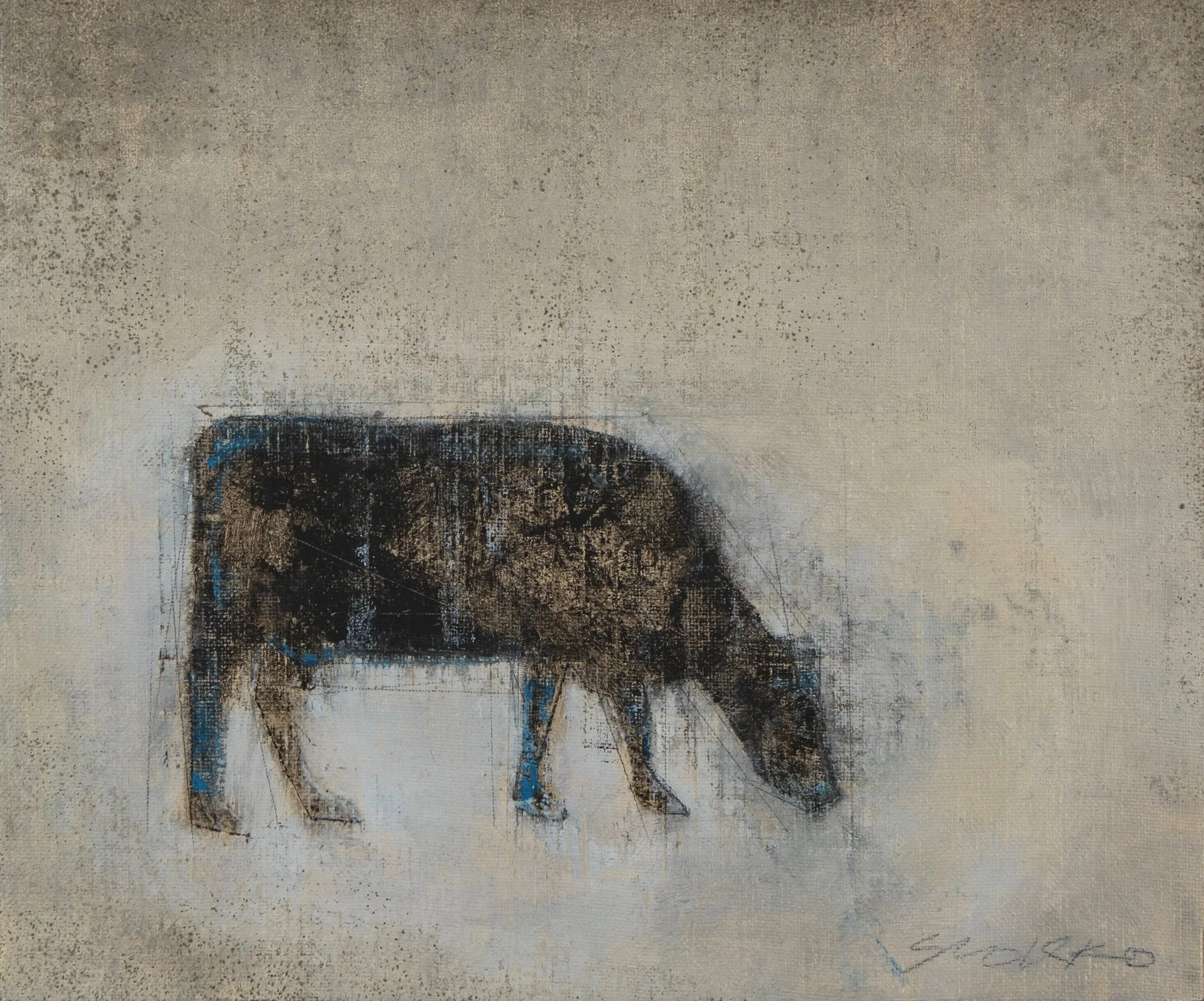 Work from the “Angus: Standing Cow, Grazing Cow” series, oil on linen board by Glenn Suokko.