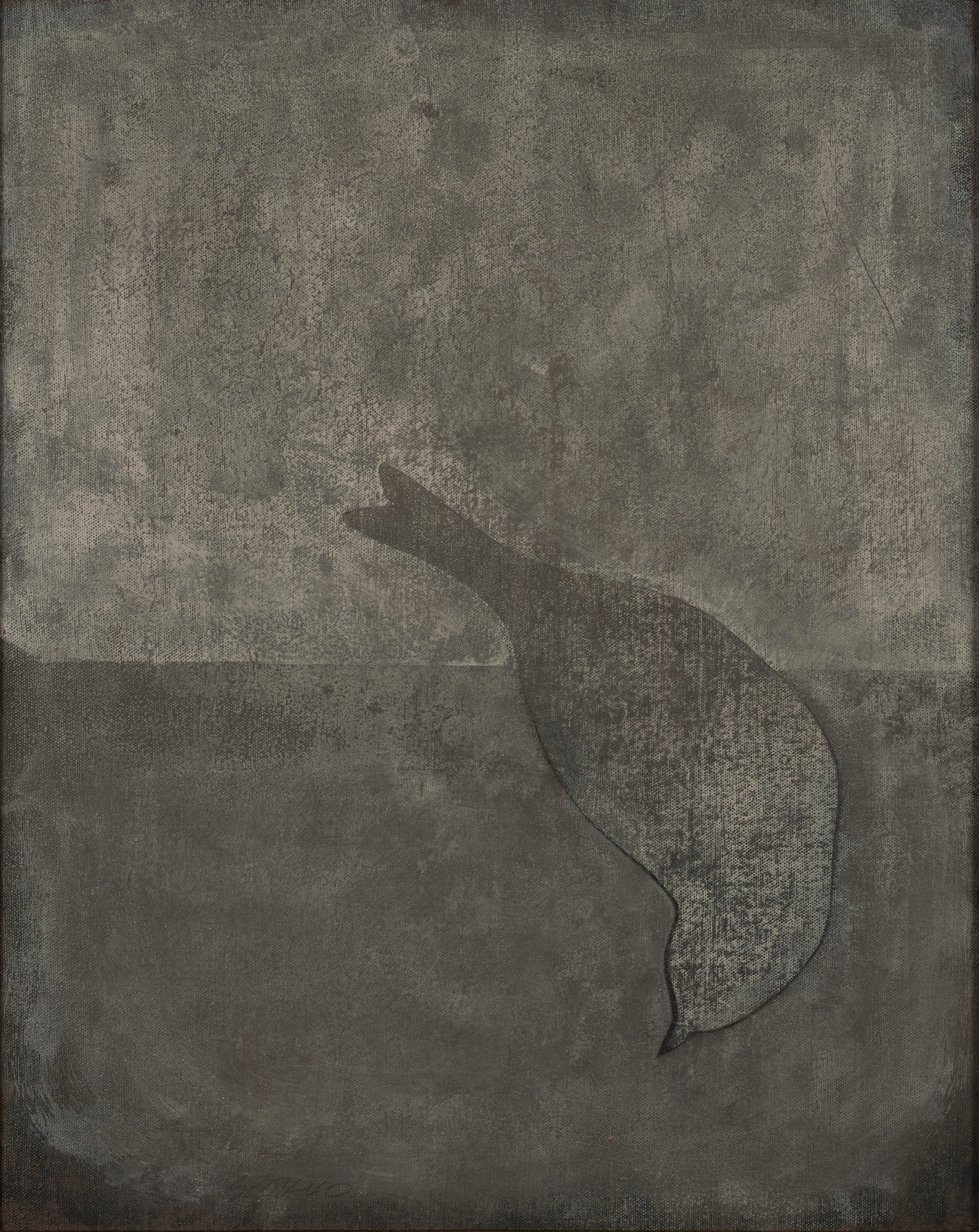 Bird on gray background, oil on canvas.