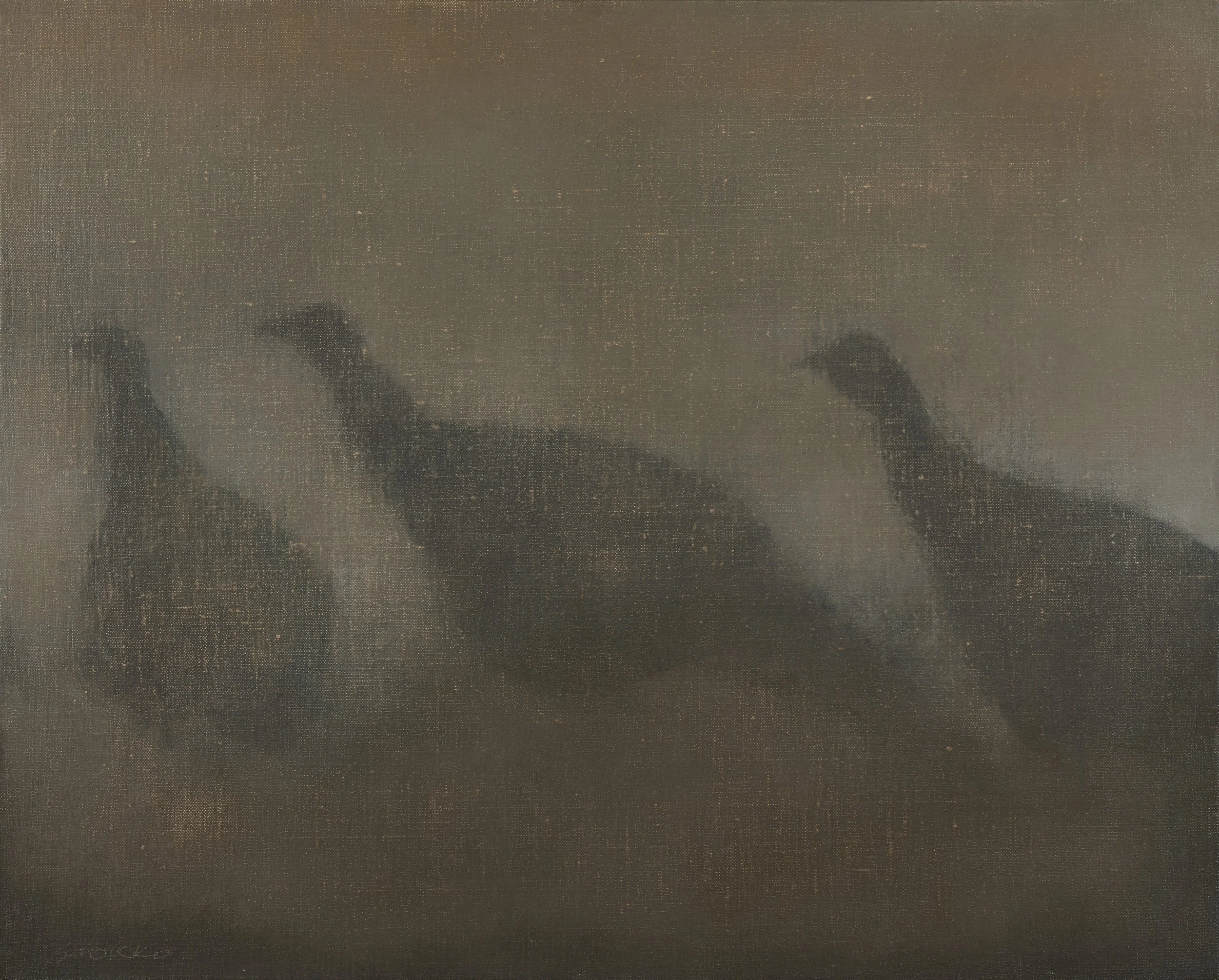 Three turkeys, oil painting on linen by Glenn Suokko.