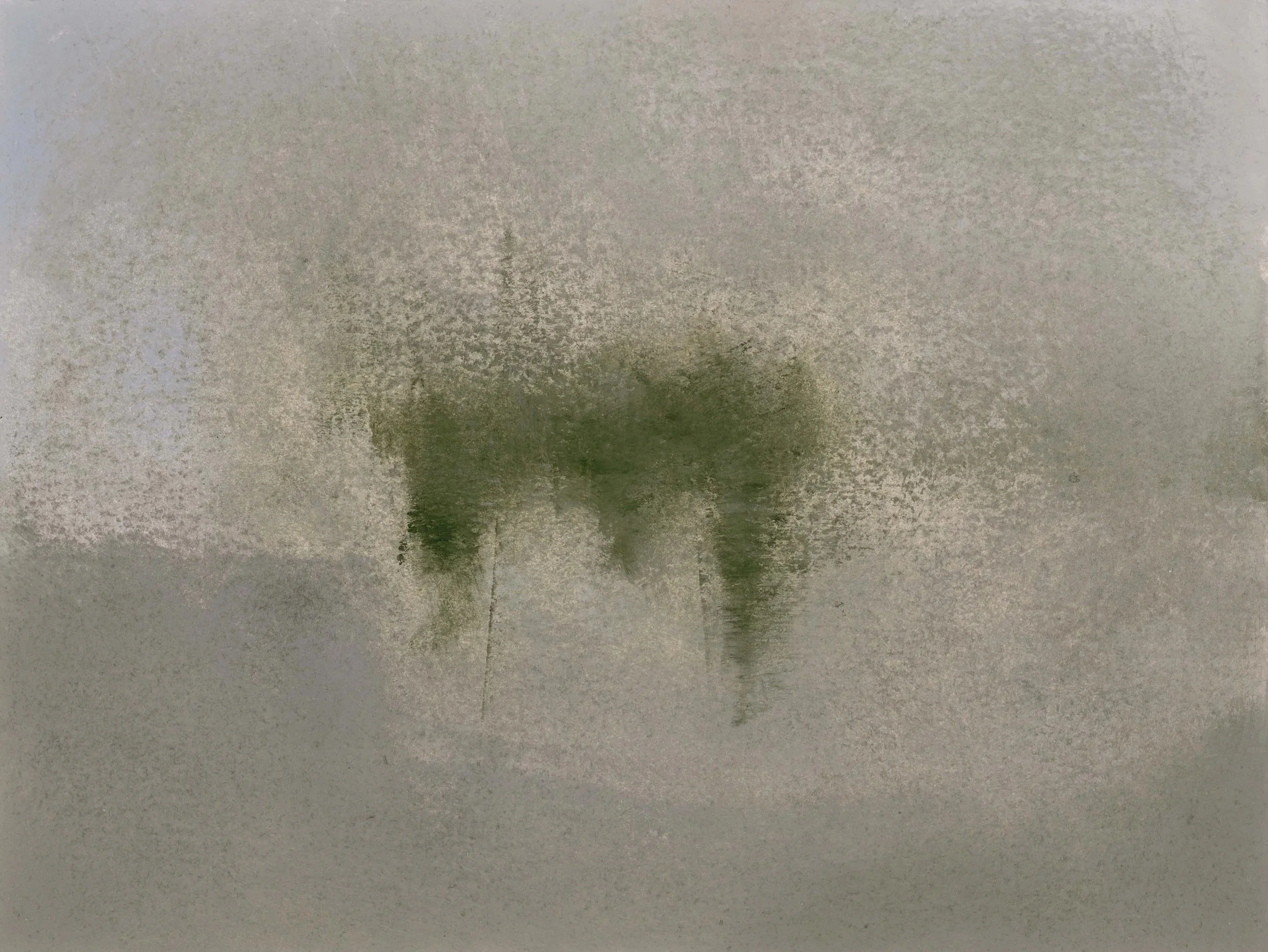 Atmospheric landscape with trees, oil on paper.