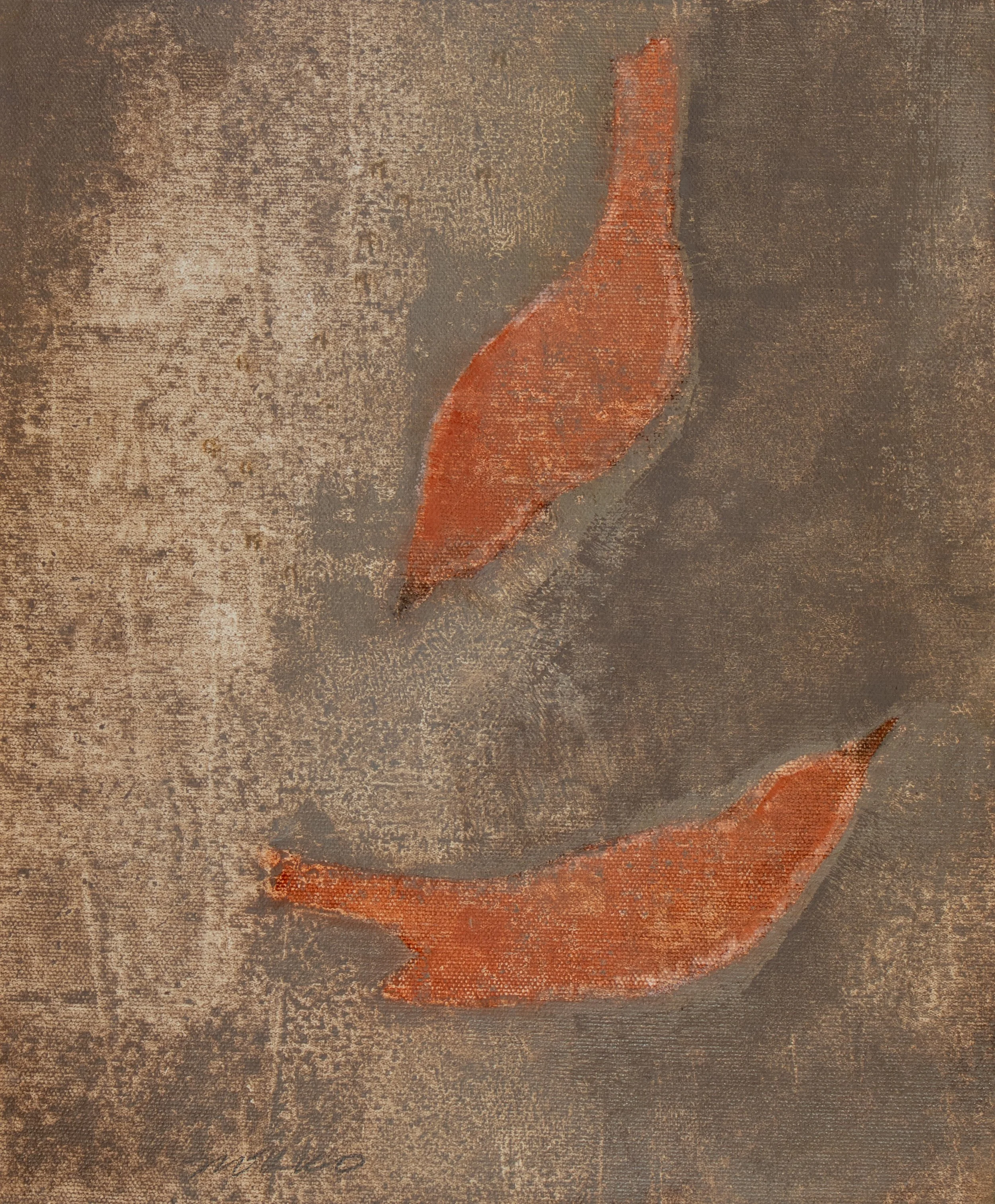 Two red birds, oil on linen by Glenn Suokko.