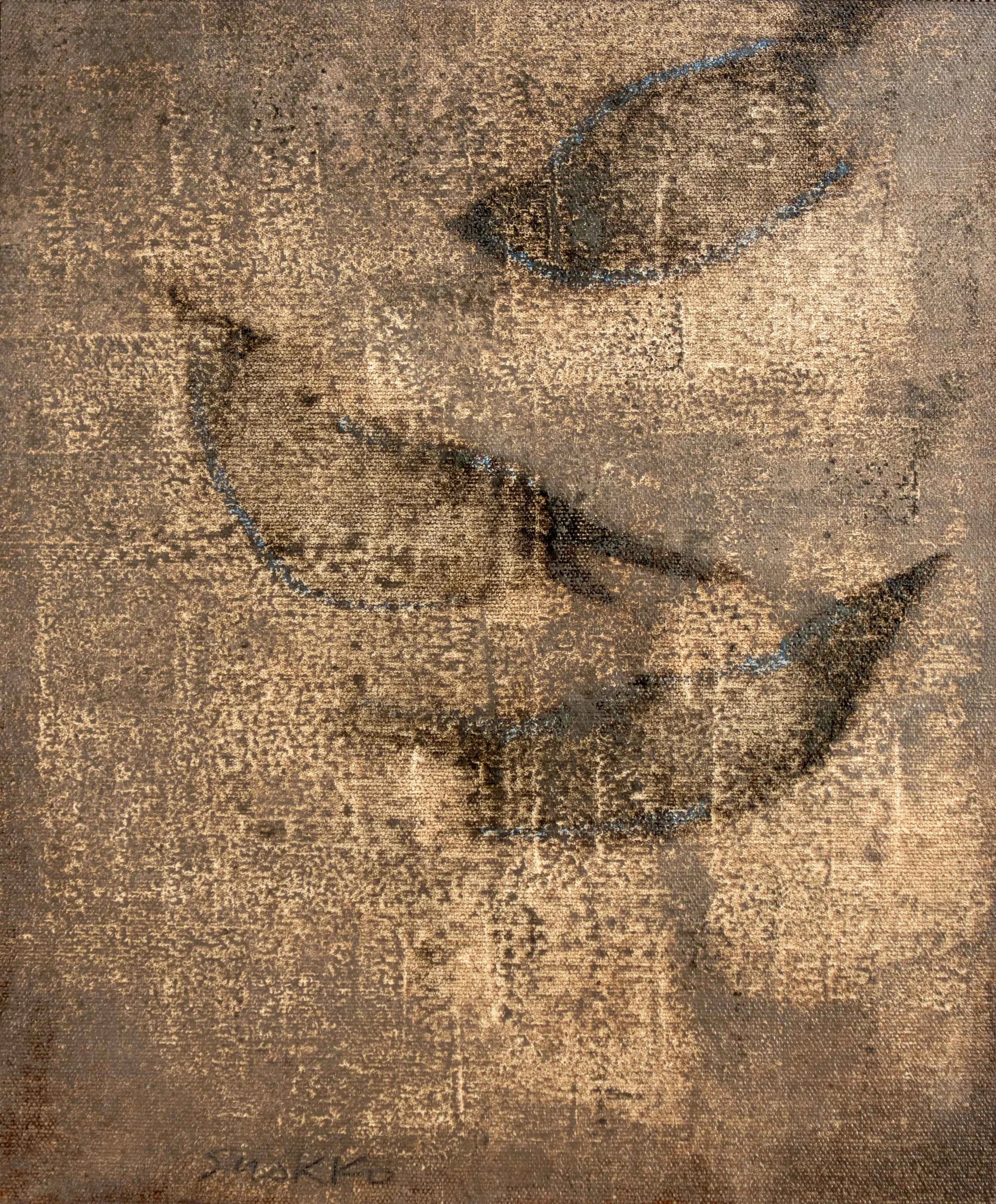 Three birds in motion, oil on linen by Glenn Suokko.
