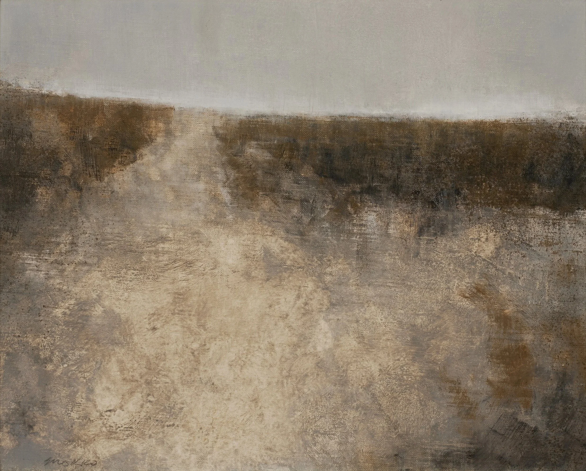 Landscape with path leading up a hill.