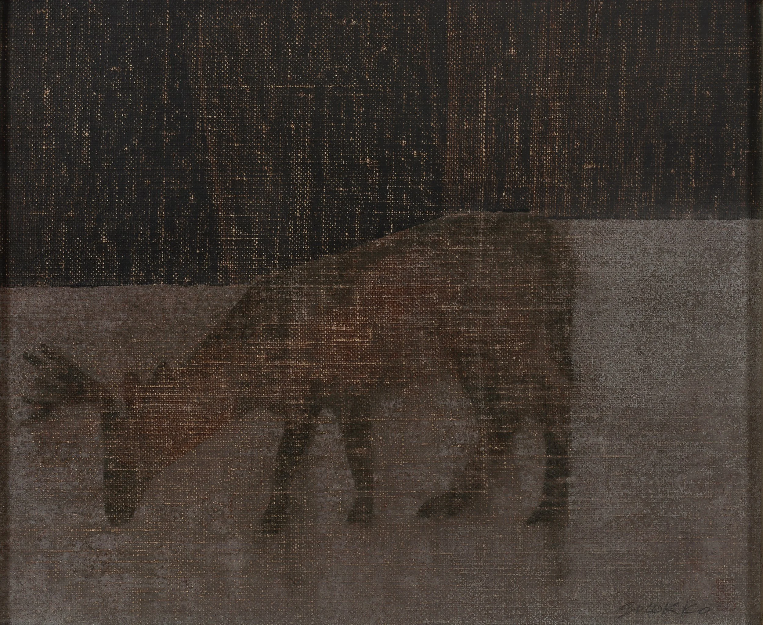 Grazing deer, oil painting by Glenn Suokko.