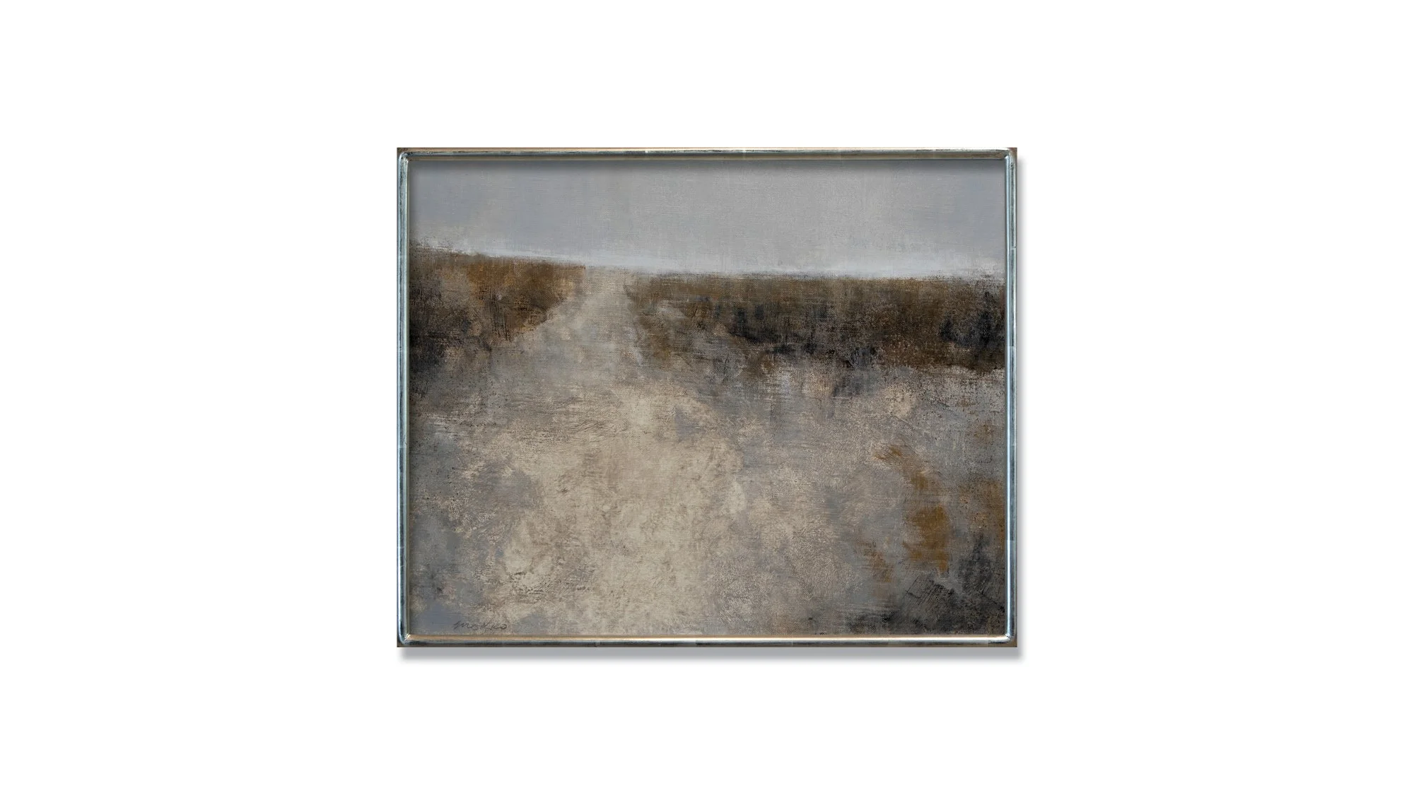 Landscape painting in oil, framed in gold leaf.