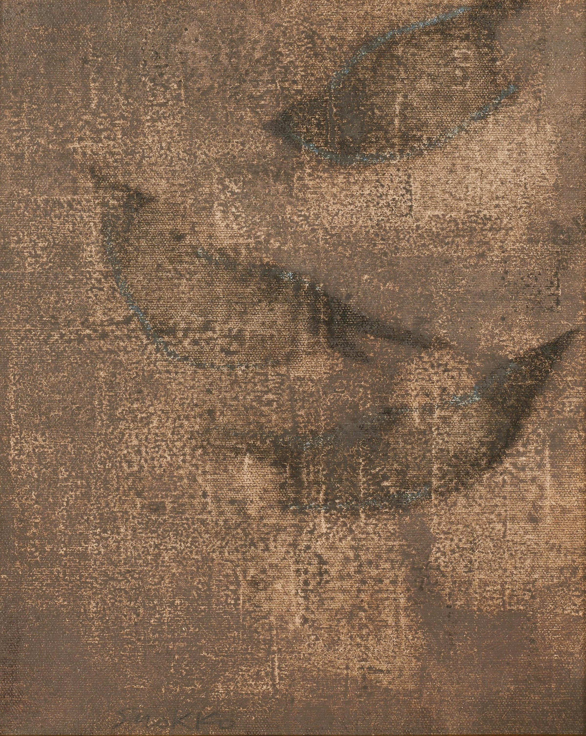 Abstract representation of three birds dissolving in space.