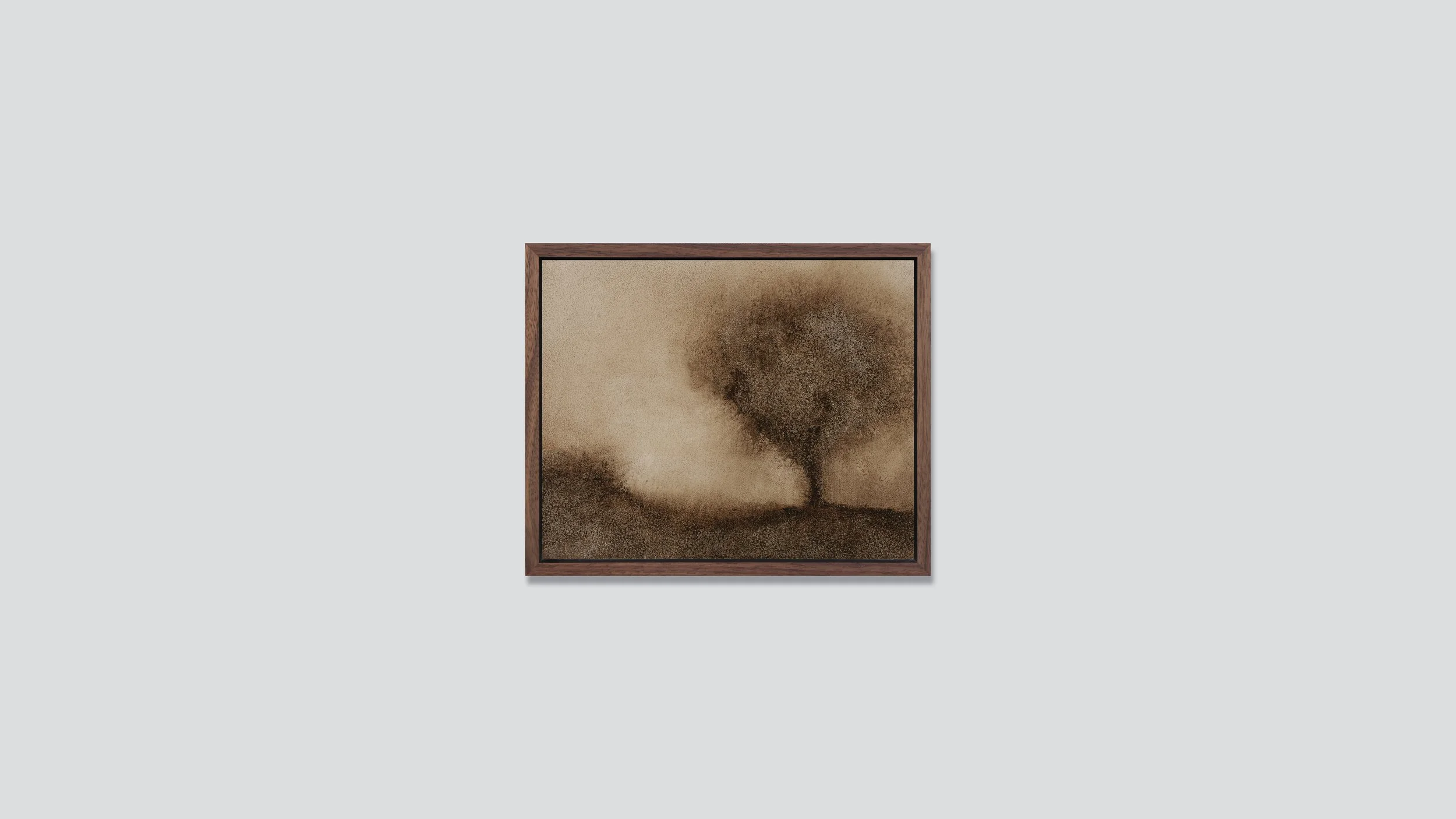Rustic landscape in raw umber, oil on wood, Glenn Suokko.