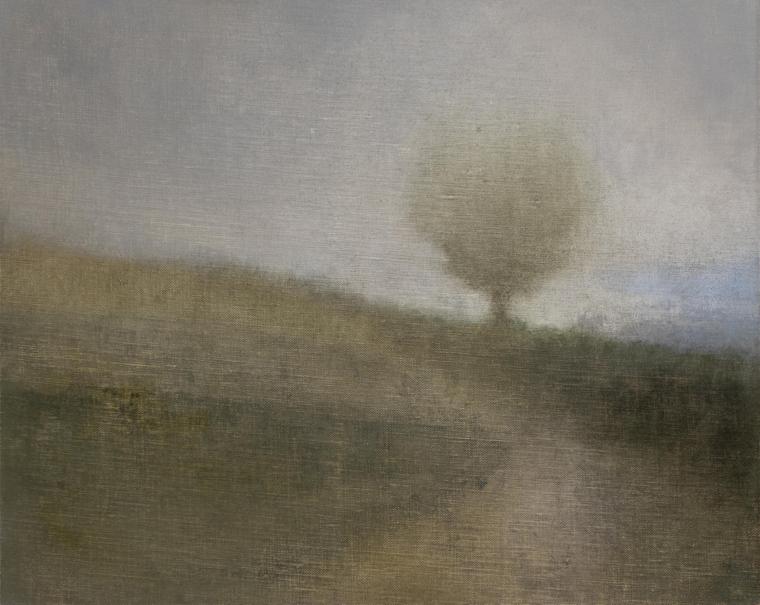 Landscape painting in neutral colors, oil on linen.