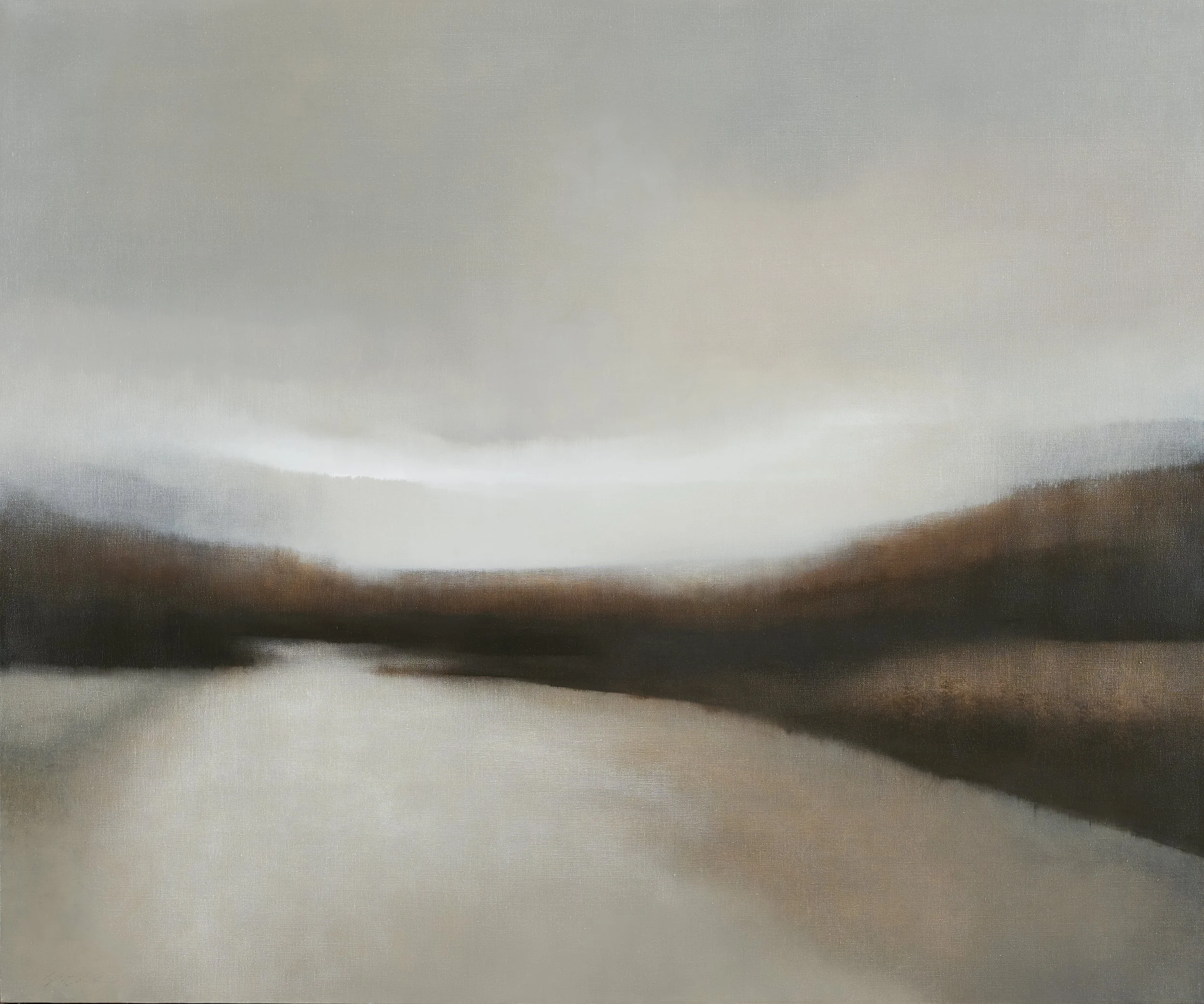 Landscape with cloudy sky, oil on linen.