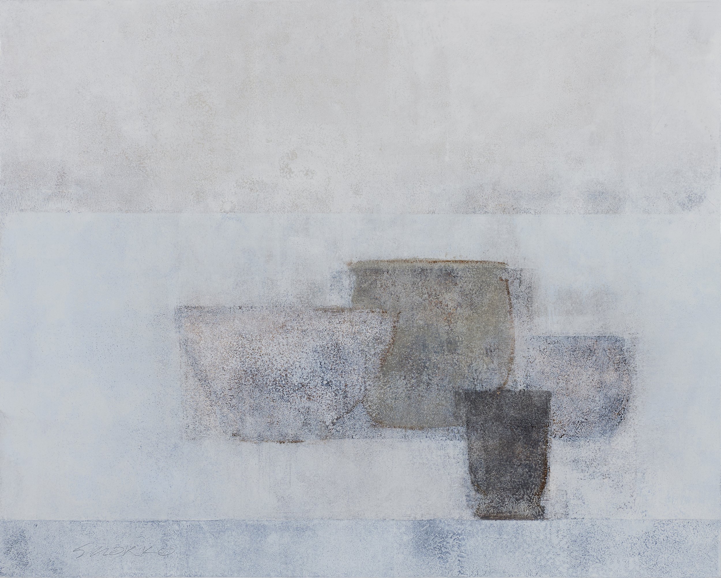 Abstract still life in oil by Glenn Suokko.