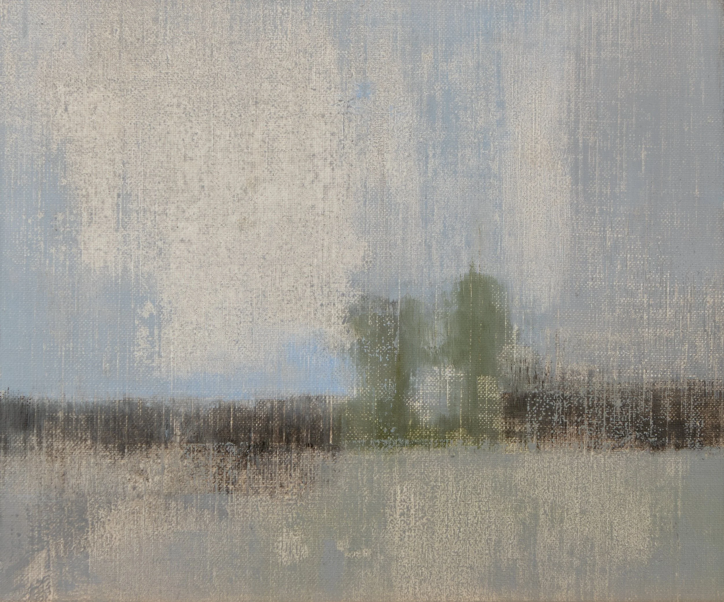 Muted landscape in pastel colors, oil on linen.