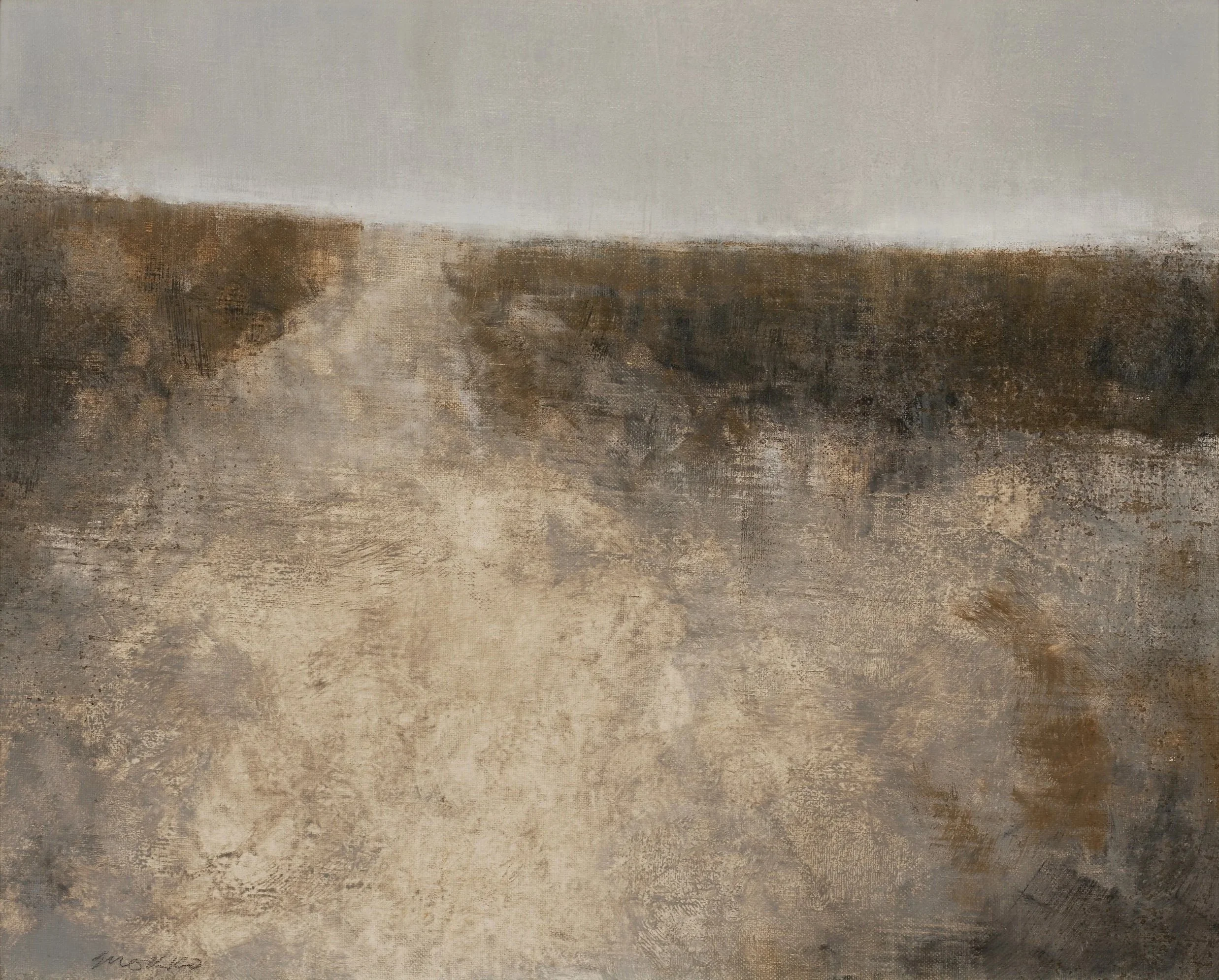 Landscape, a path leading up a hill to the sky, oil on linen, Glenn Suokko.