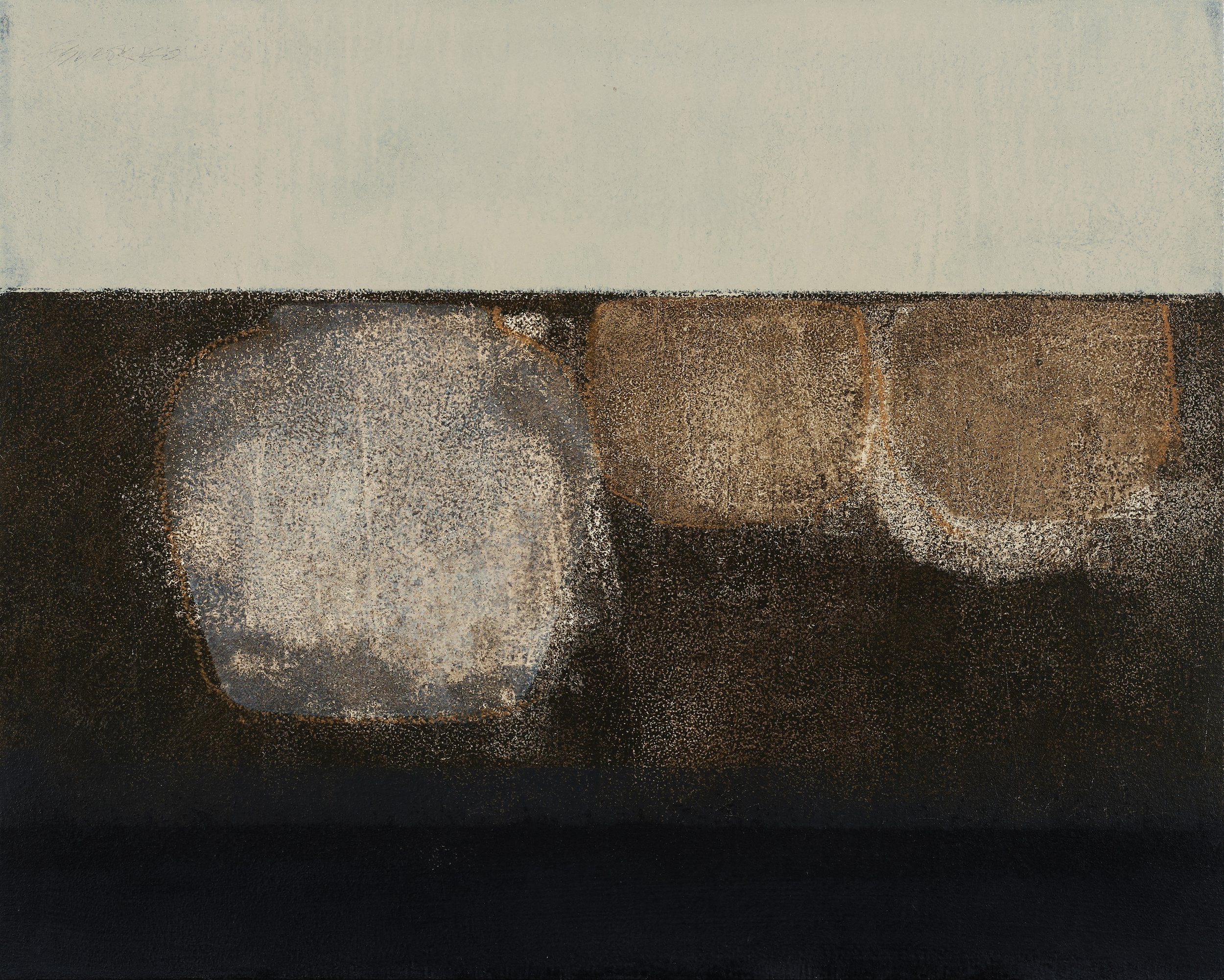 Abstract still life, oil on wood panel.