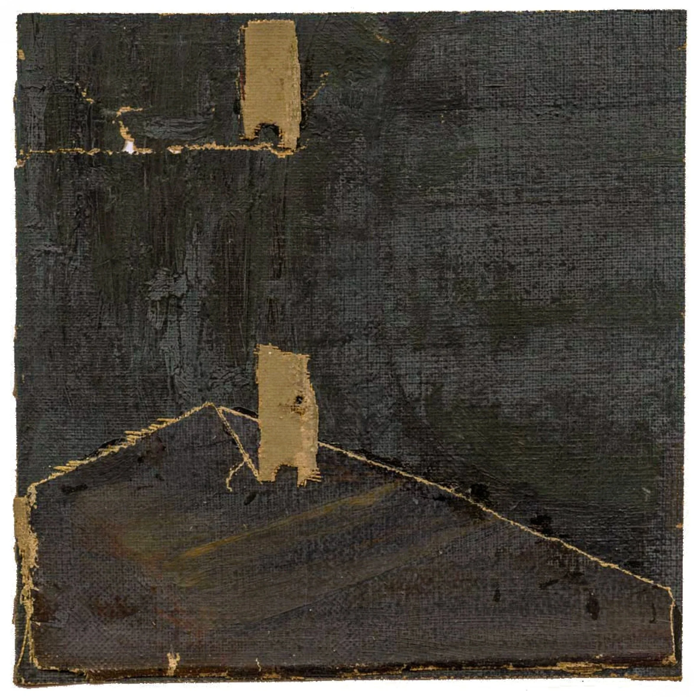 Collage No. 6 by Ed Fella, cut out oil-on-canvas fragments, collaged on paper.