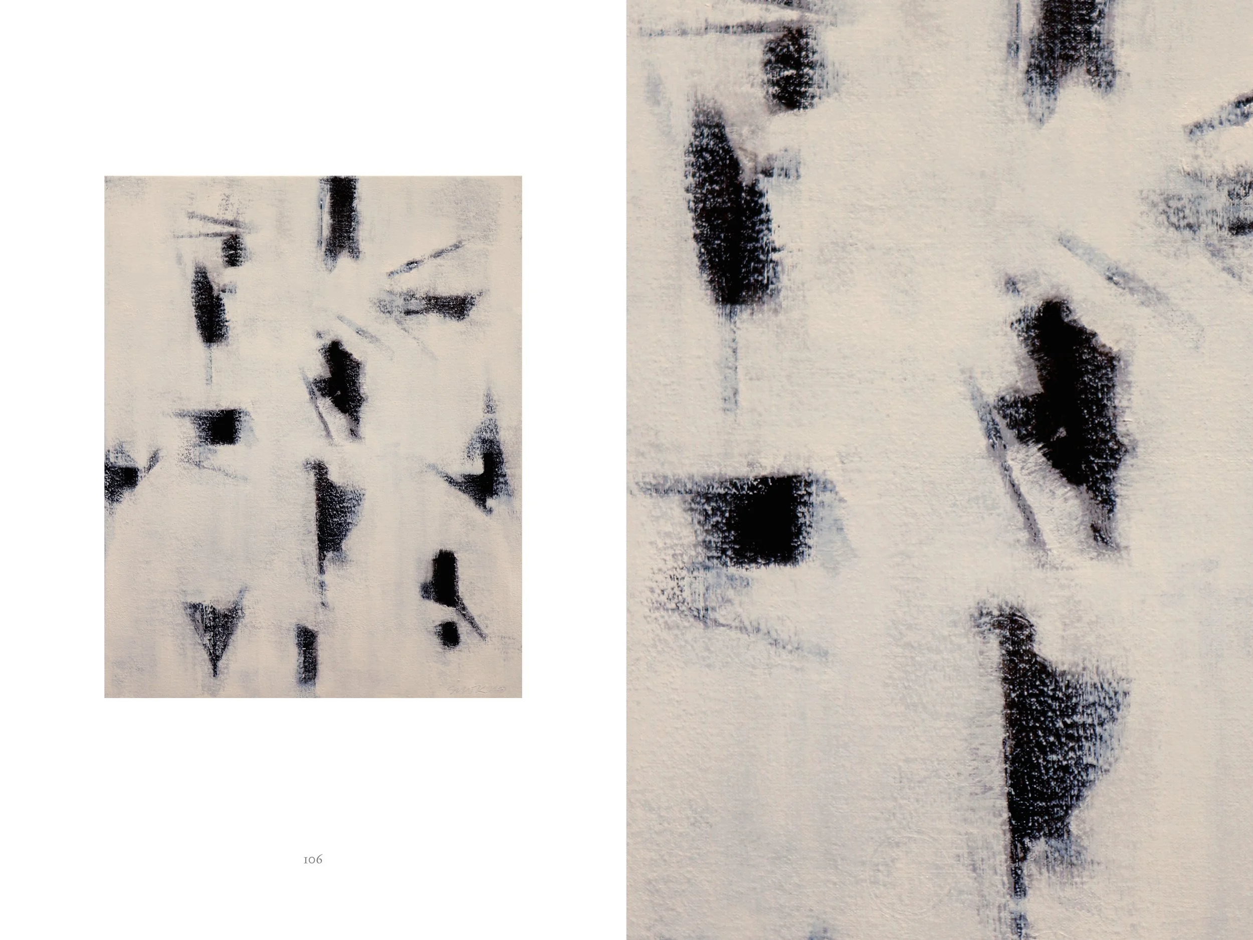 Book pages showing an abstract painting and a detail of it.