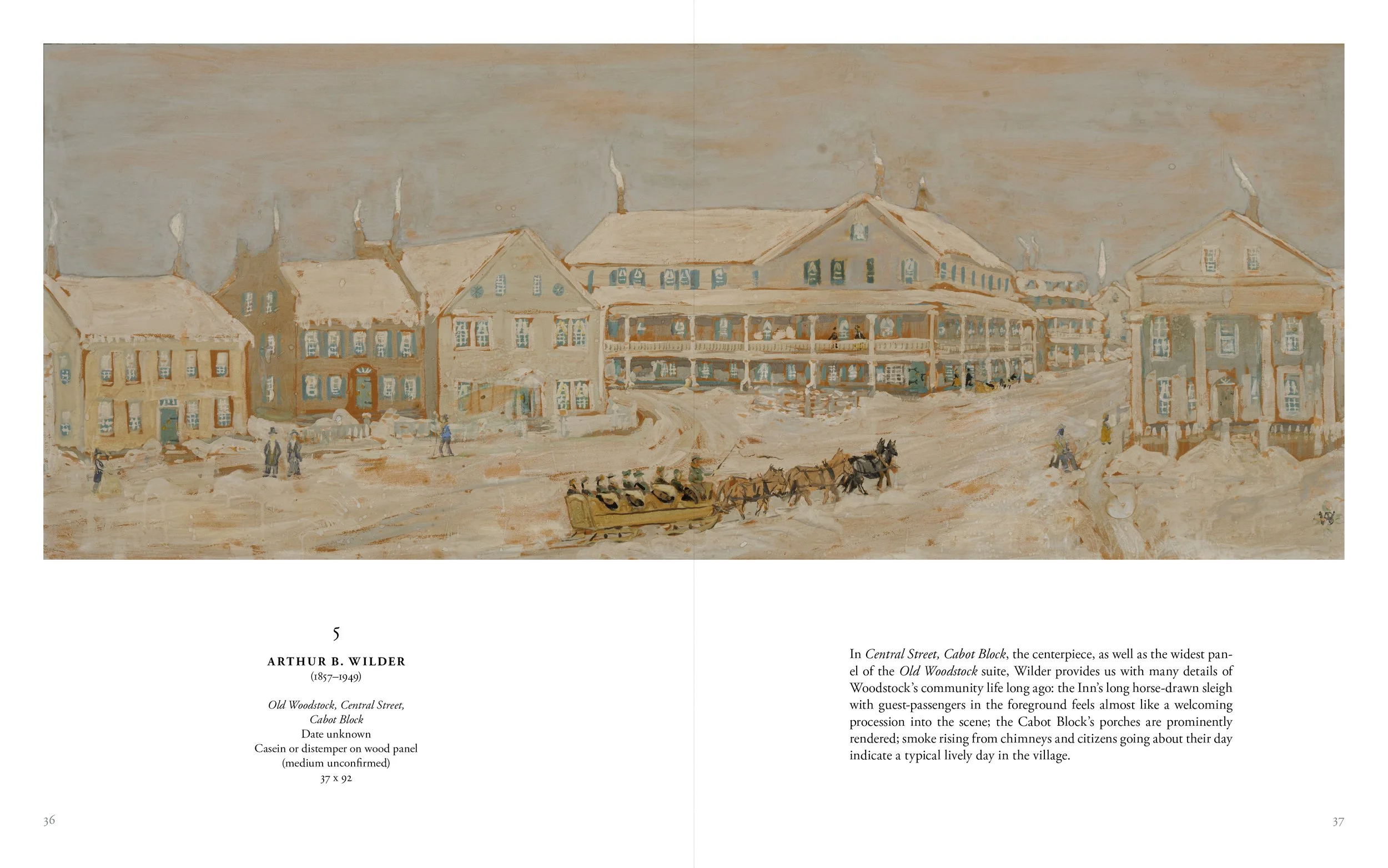 Book page spread on Arthur B. Wilder from Paintings at the Woodstock Inn by Glenn Suokko.