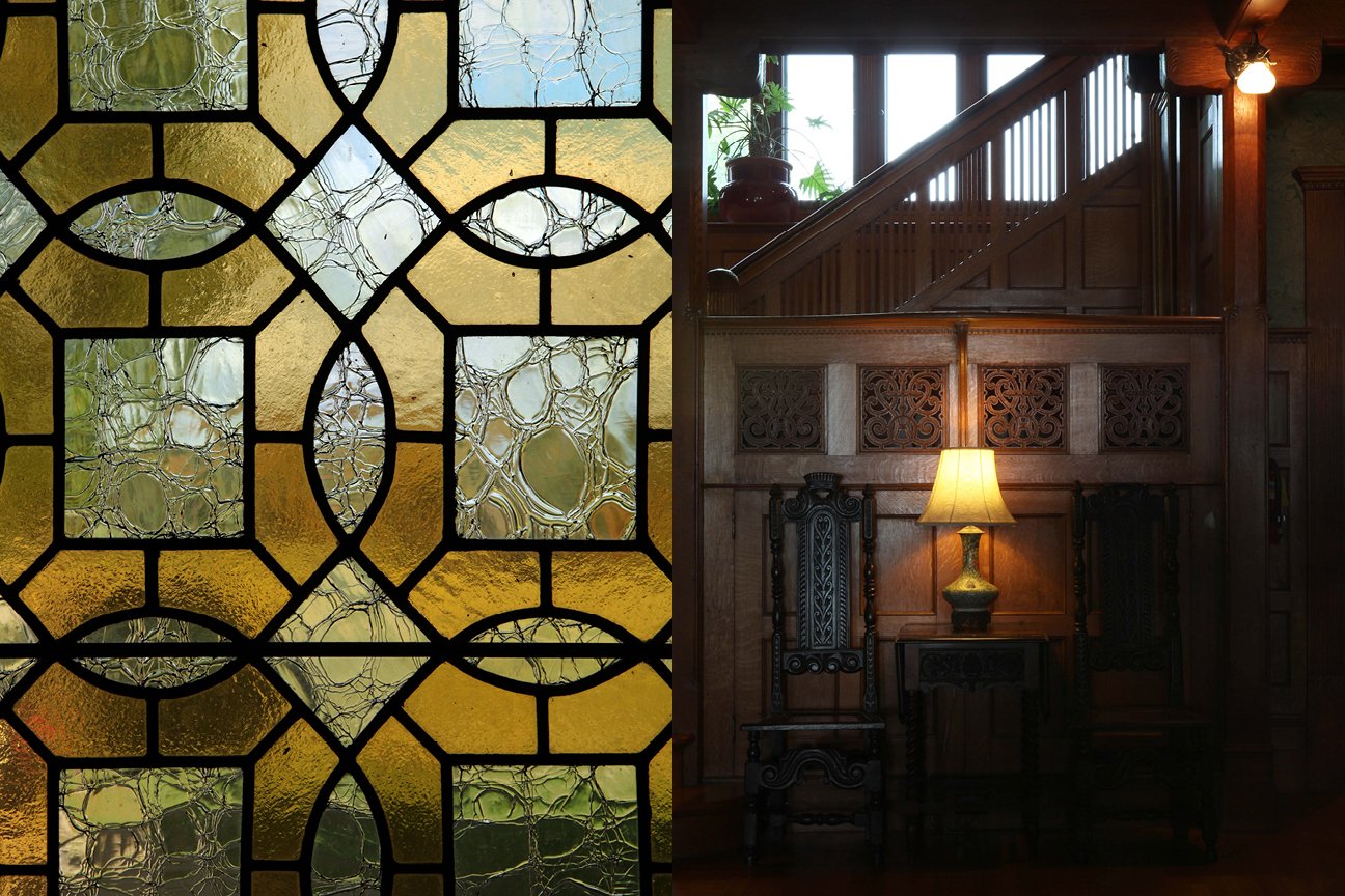 Shelburne Farms: House, Gardens, Farm, and Barns, interior, stained glass.