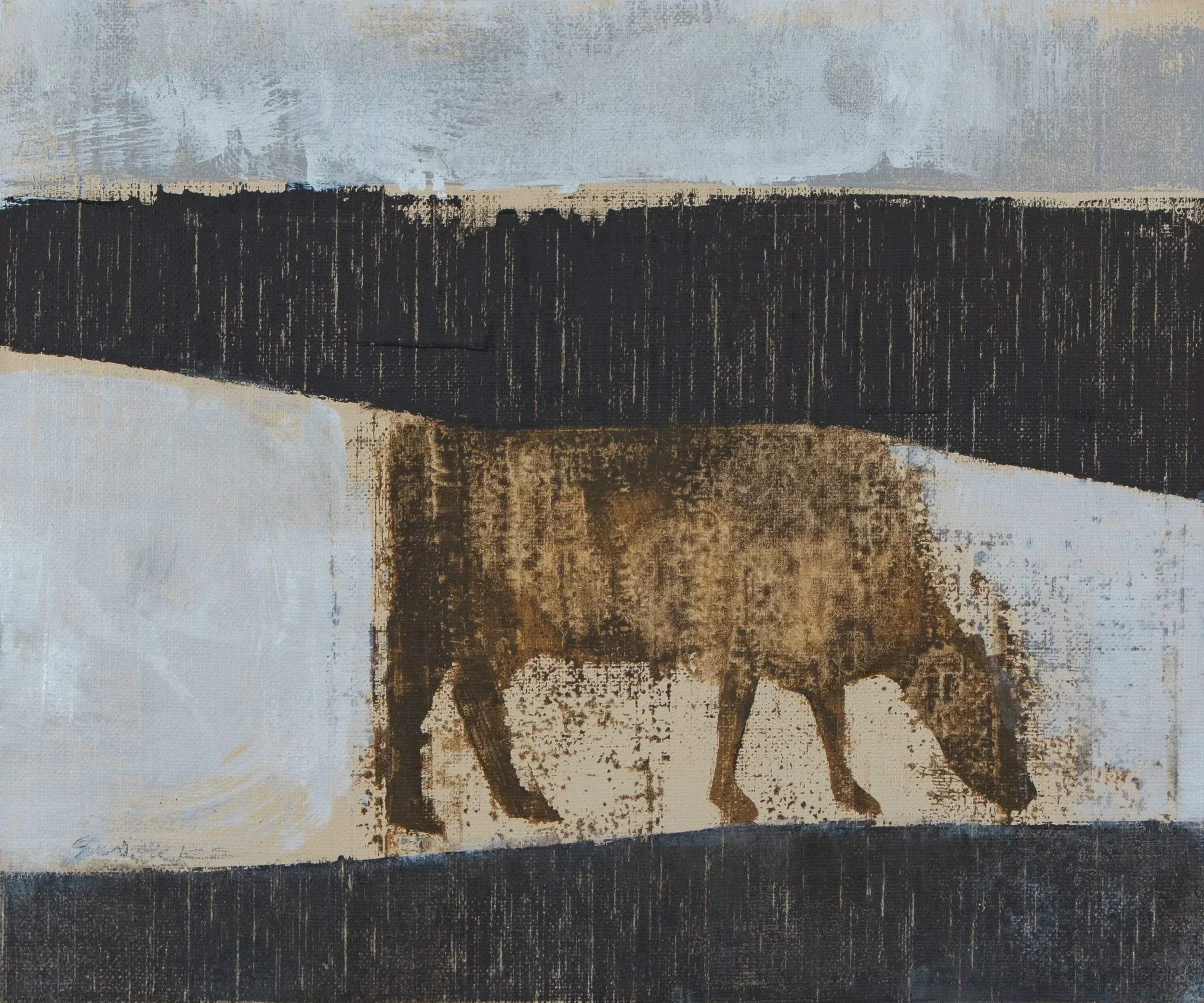 Work from the “Angus: Standing Cow, Grazing Cow” series, oil on linen board by Glenn Suokko.