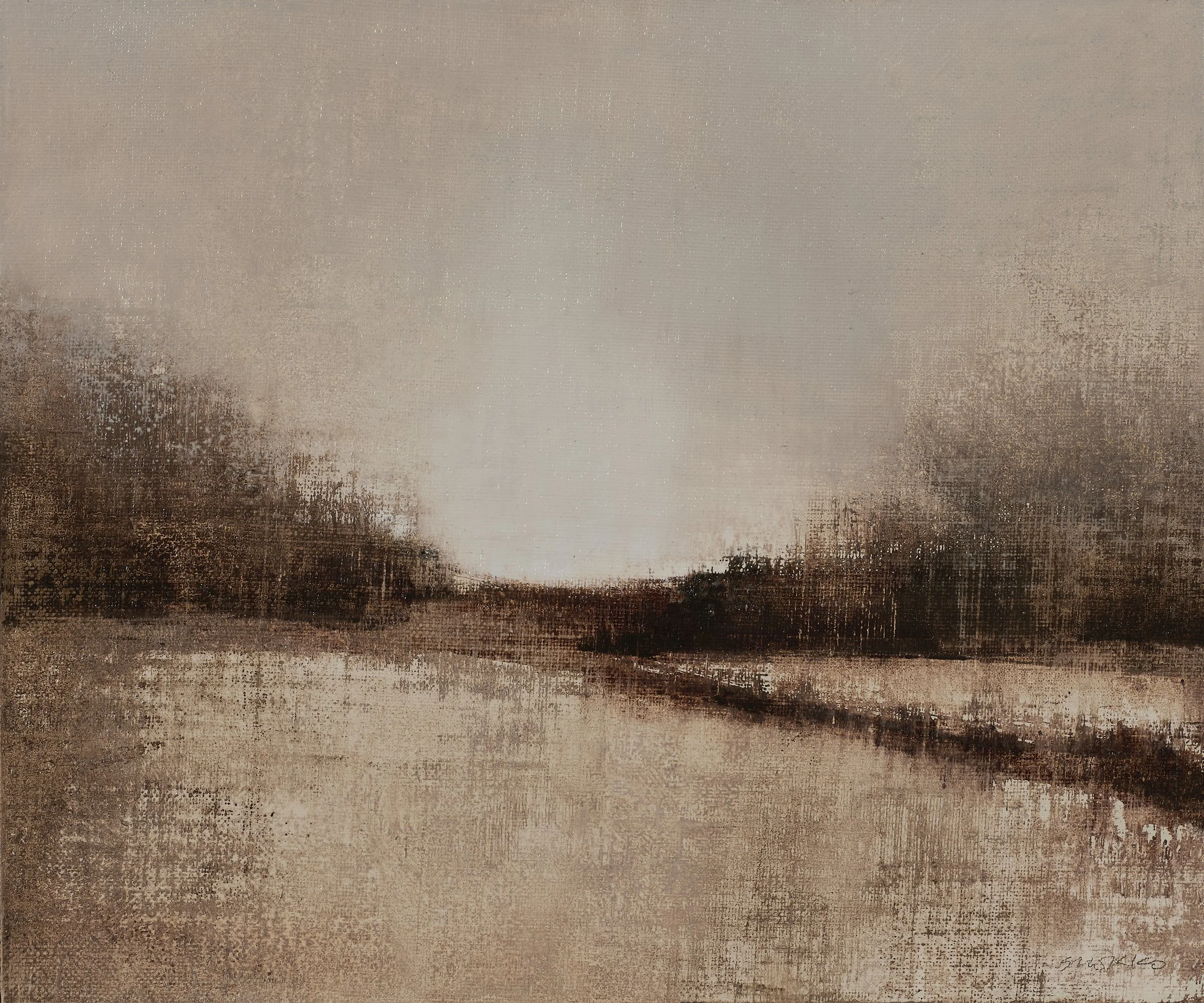 Monochrome Vermont landscape, oil on linen, Glenn Suokko.