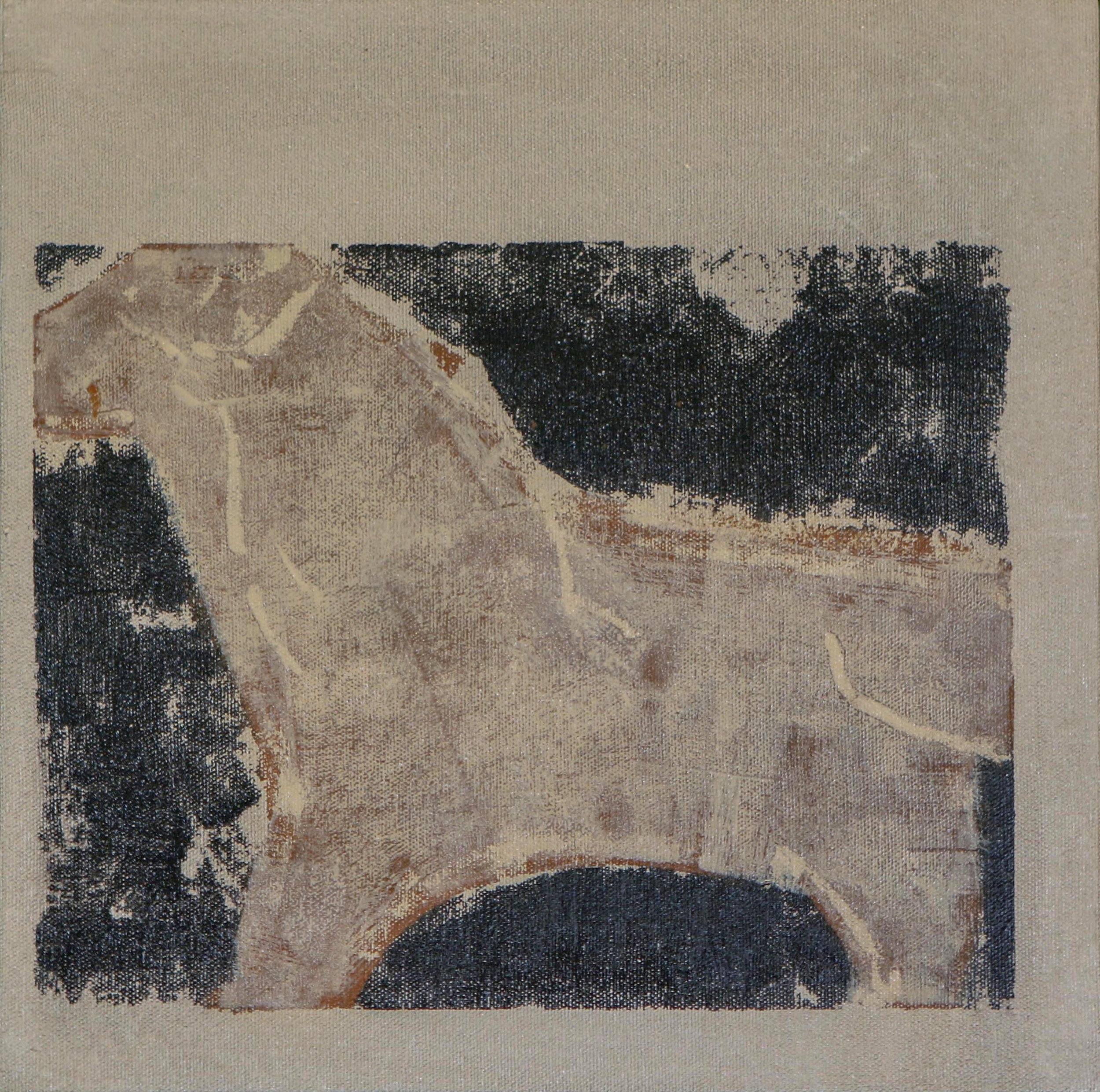 Archaic animal figure on a rough textured surface, oil on canvas by Glenn Suokko.