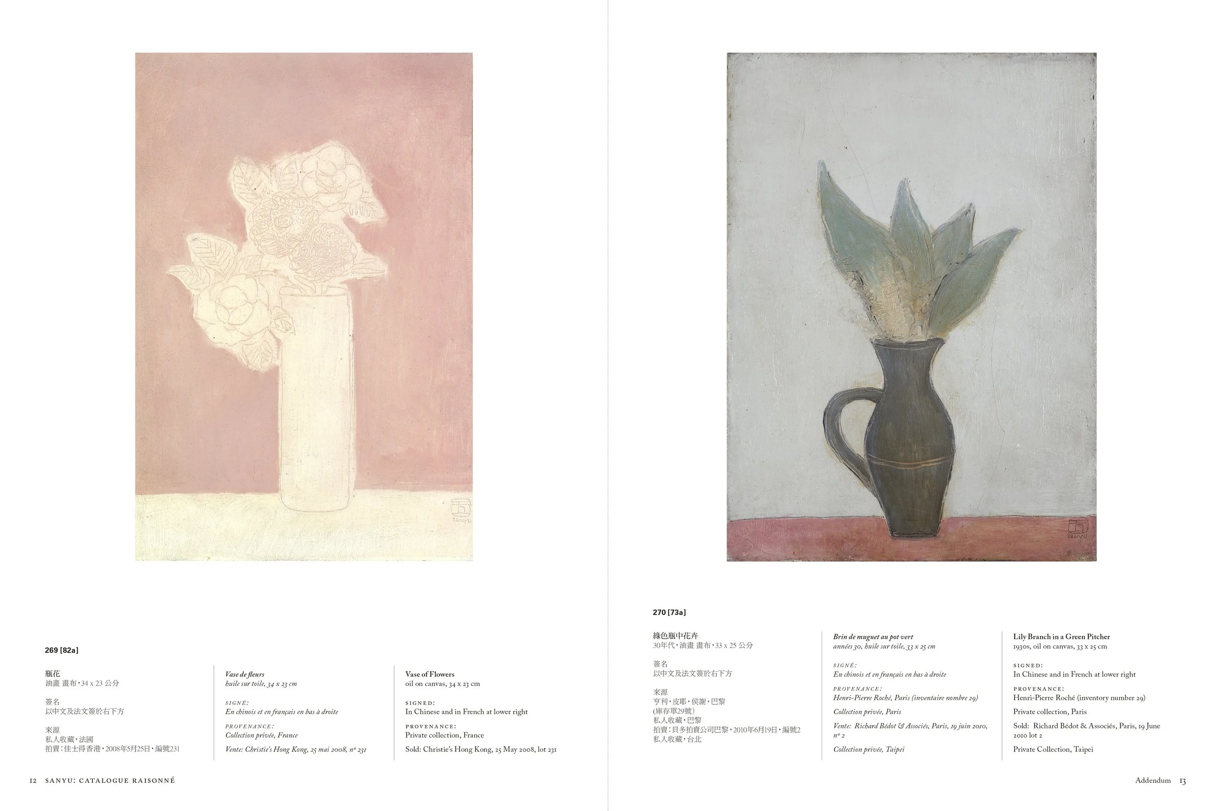SANYU Catalogue Raisonné, Oil Paintings, Volume Two, pages 12–13, still life paintings.