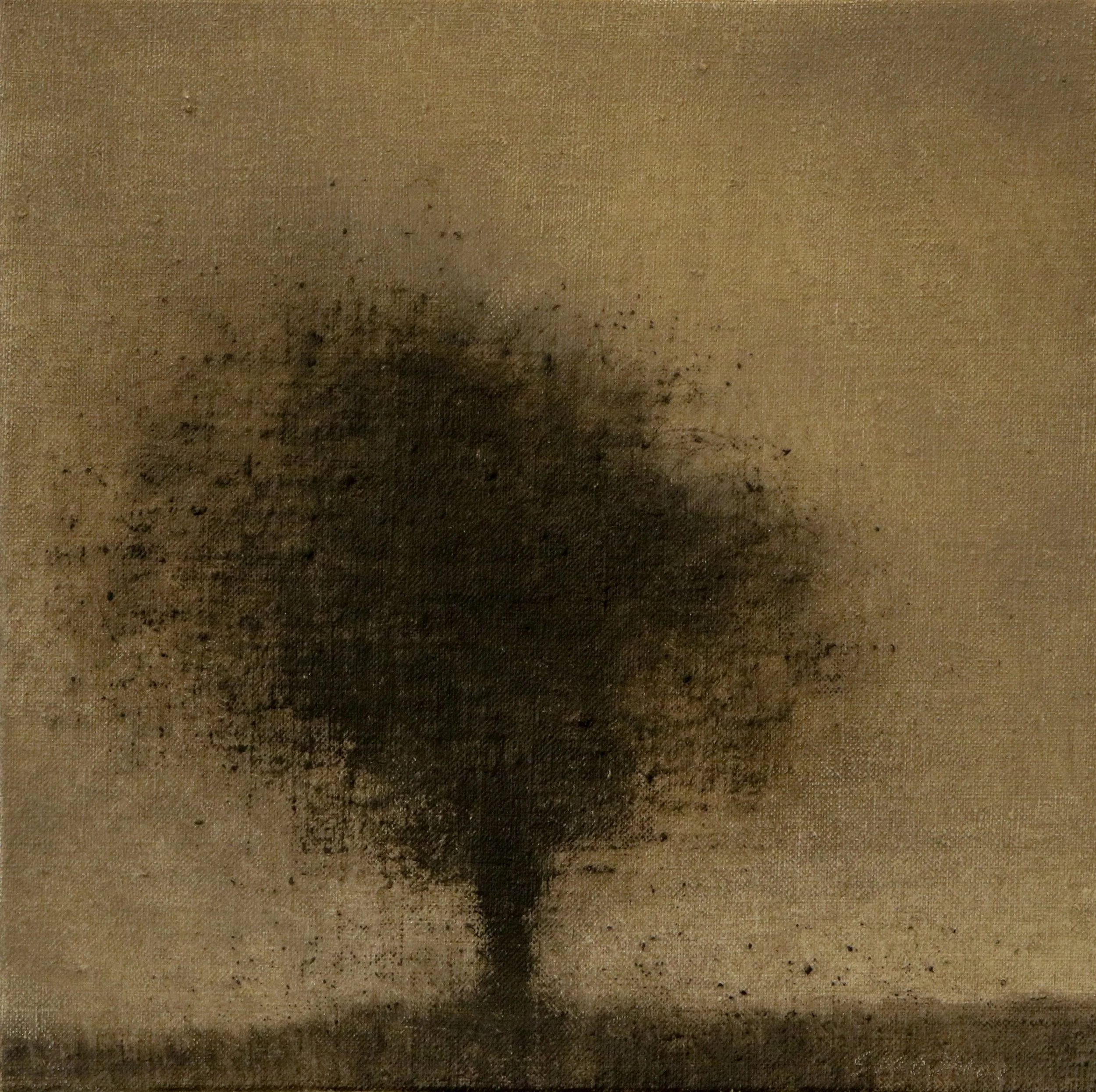 Warm dusk landscape with a single tree.