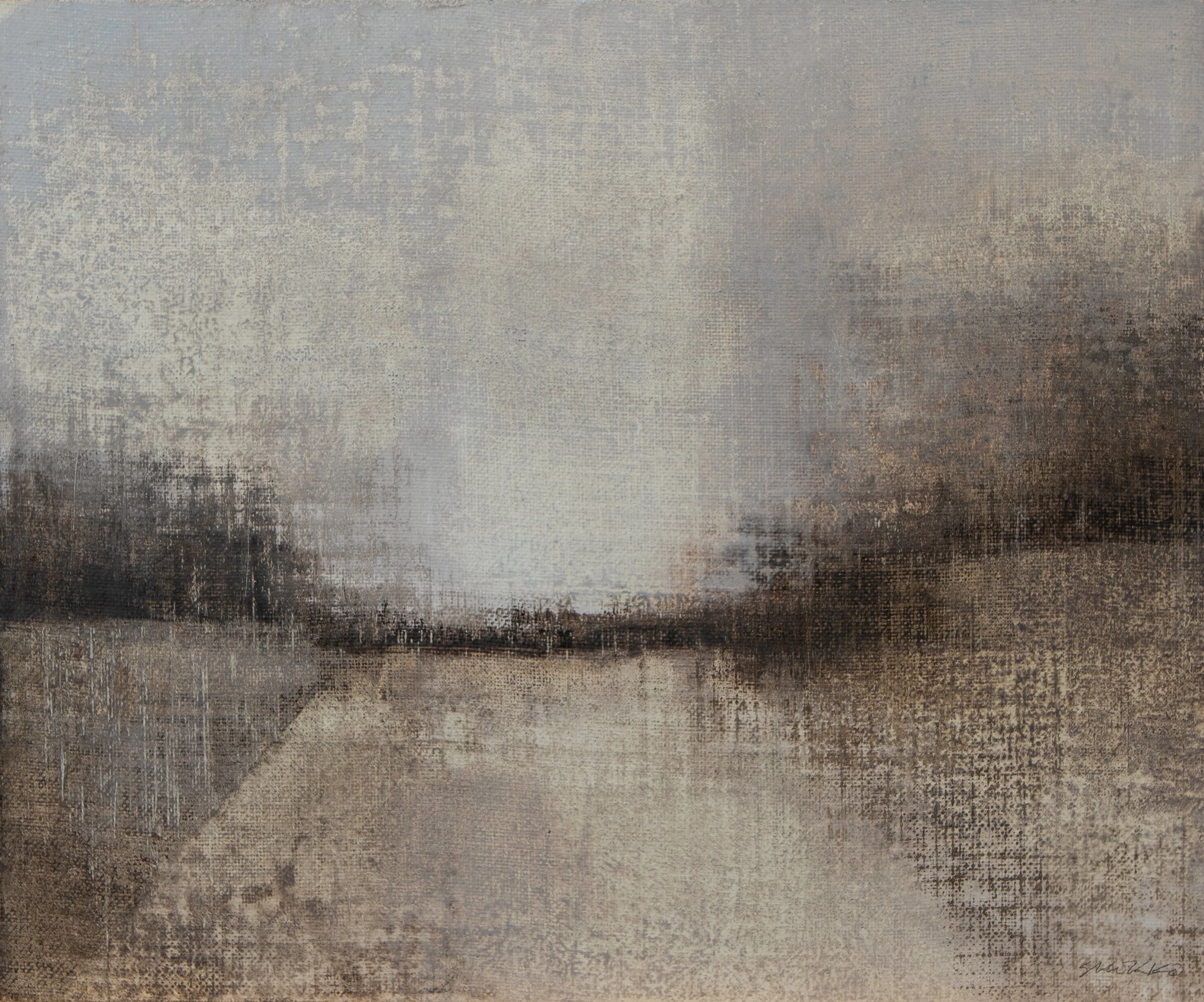 Landscape with path leading to the horizon, oil on linen, by Glenn Suokko.