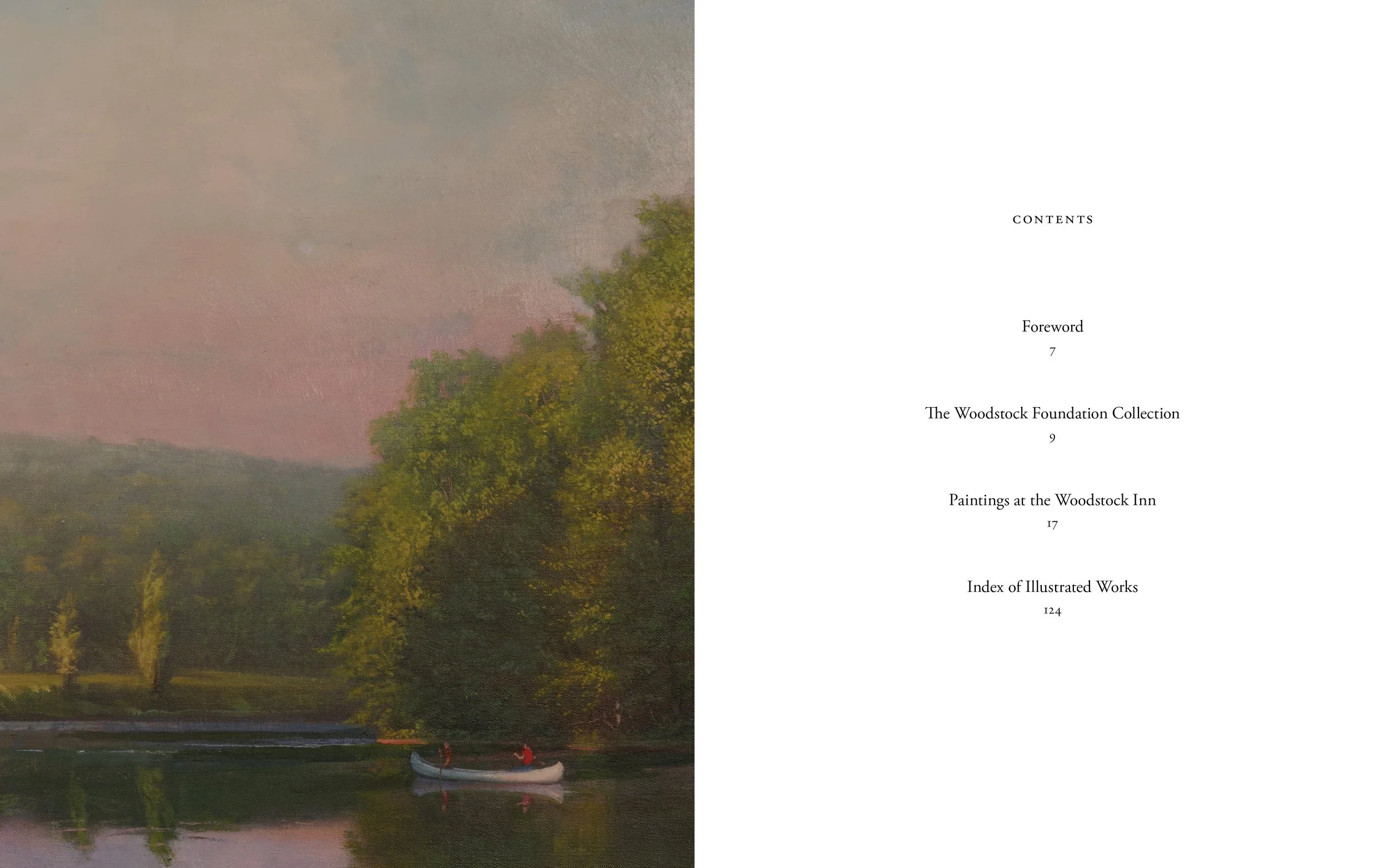 Book contents page spread from Paintings at the Woodstock Inn by Glenn Suokko.