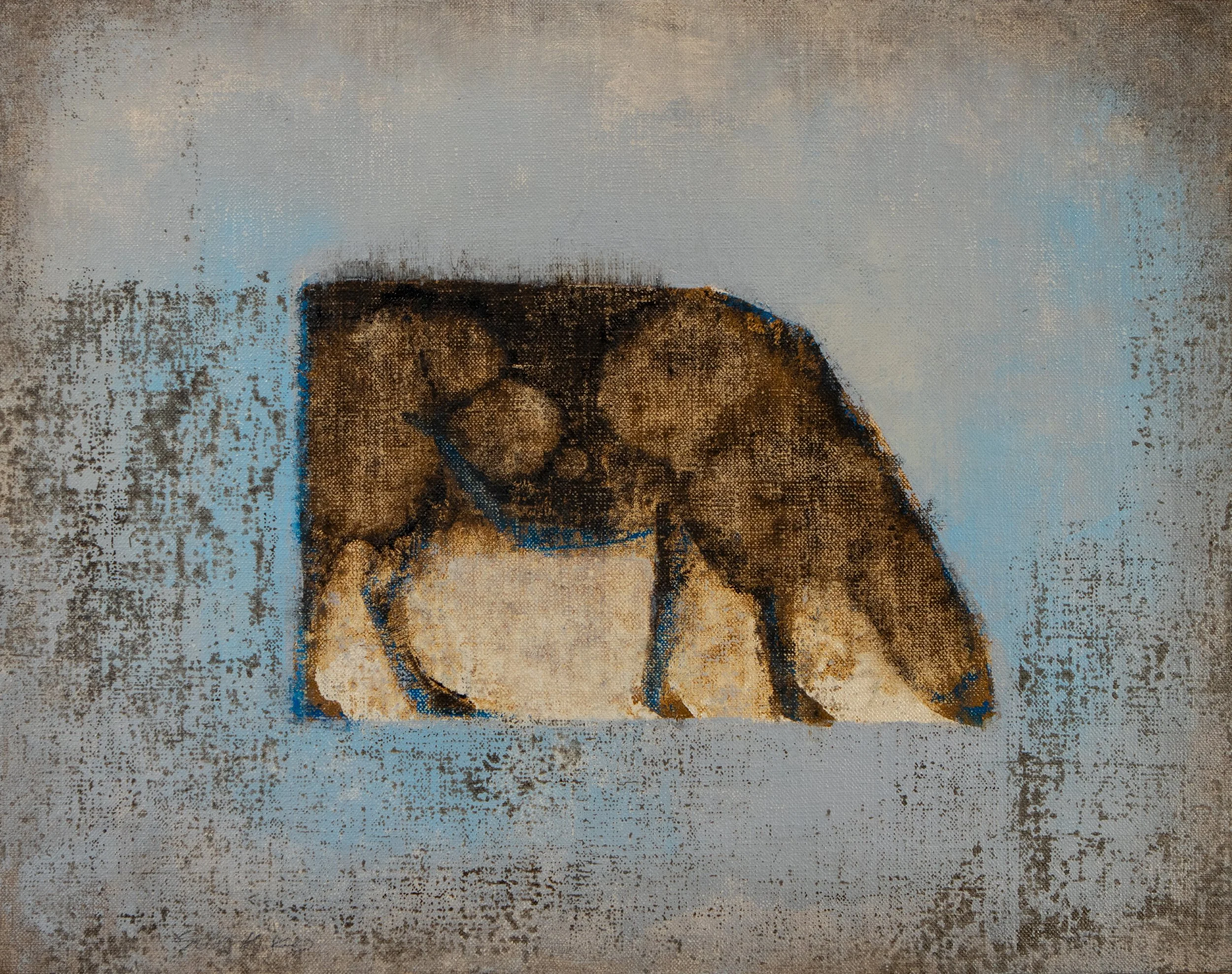 "Grazing Cow", oil painting on canvas.