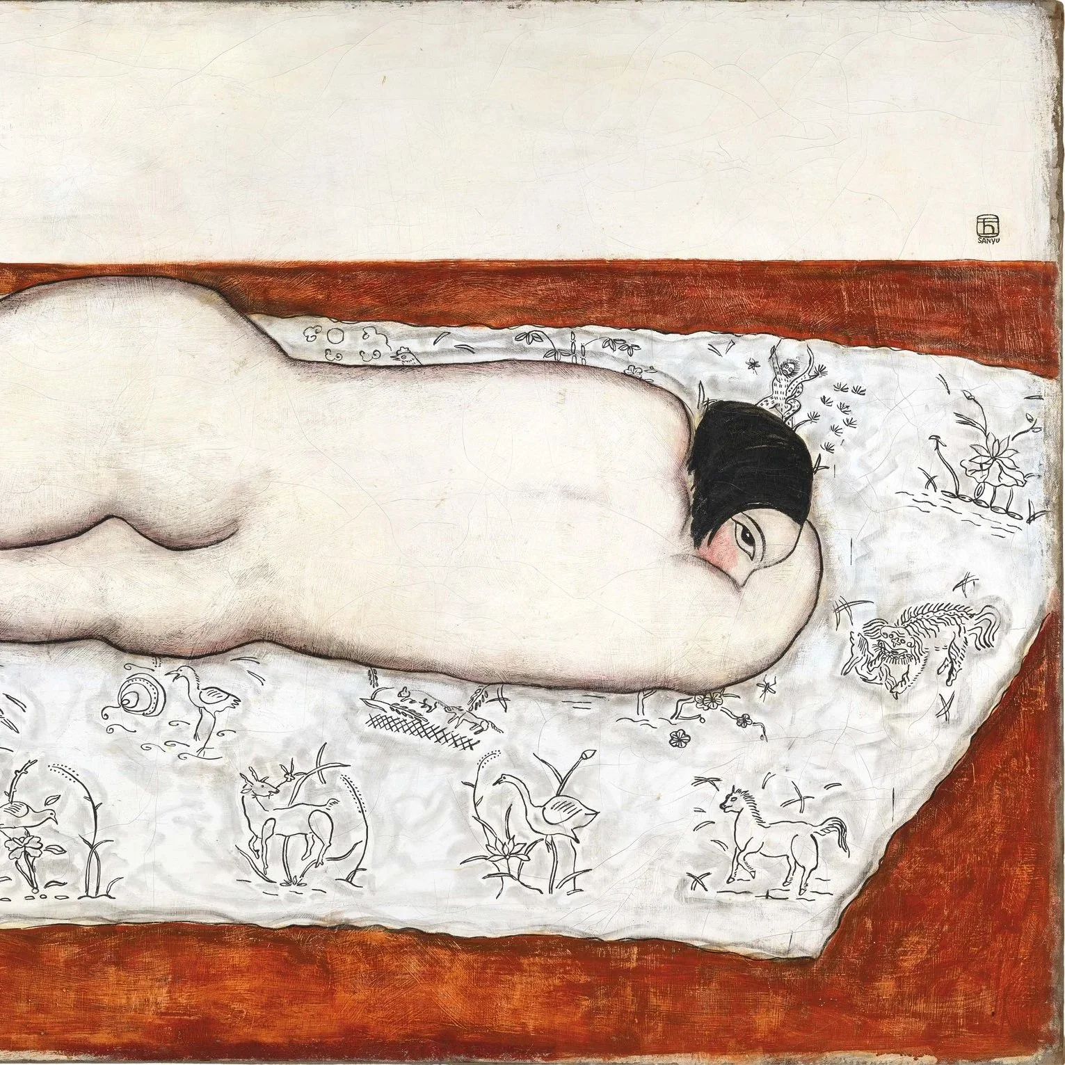 Detail, Nude on a Tapestry, by Sanyu.