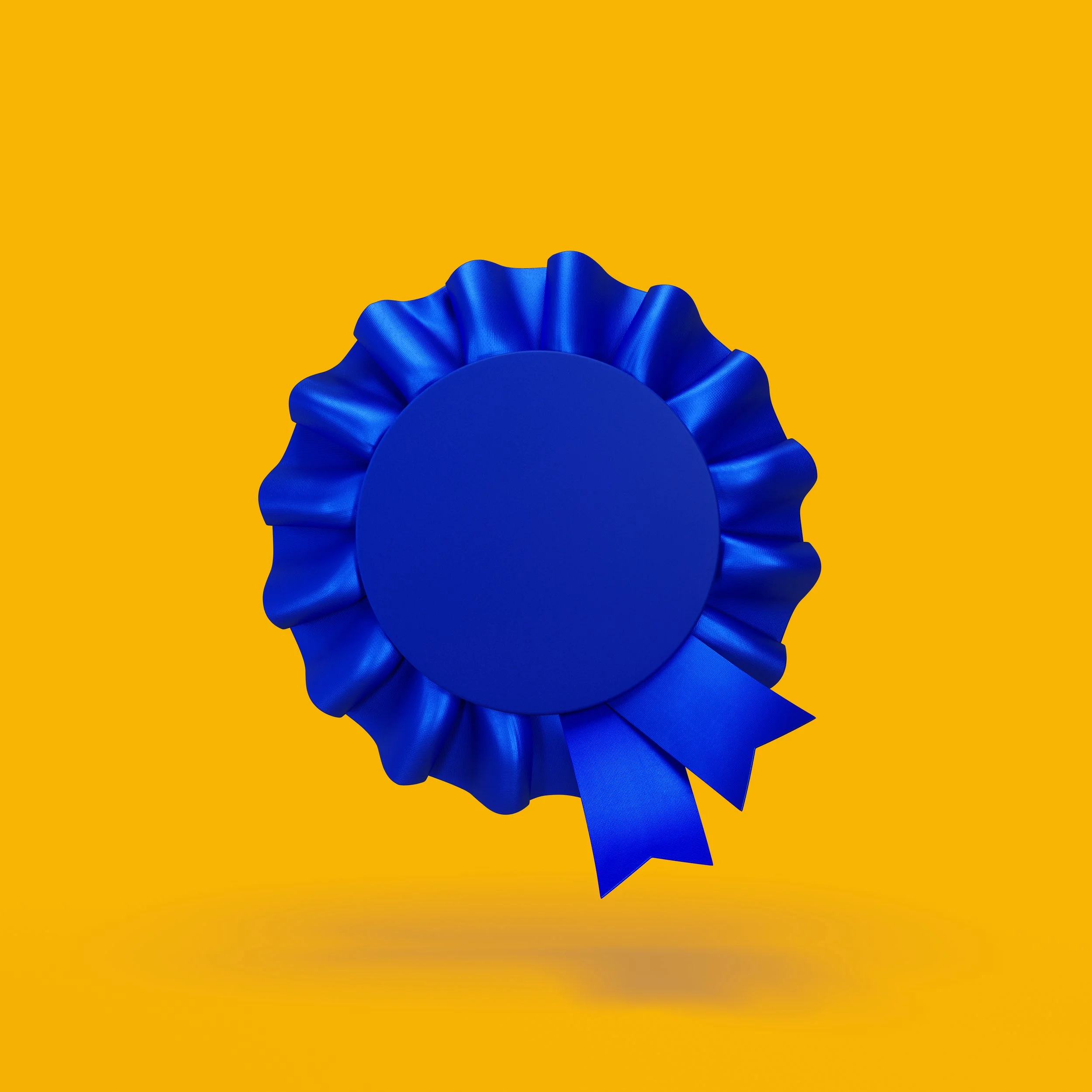 Blue award ribbon on a yellow background