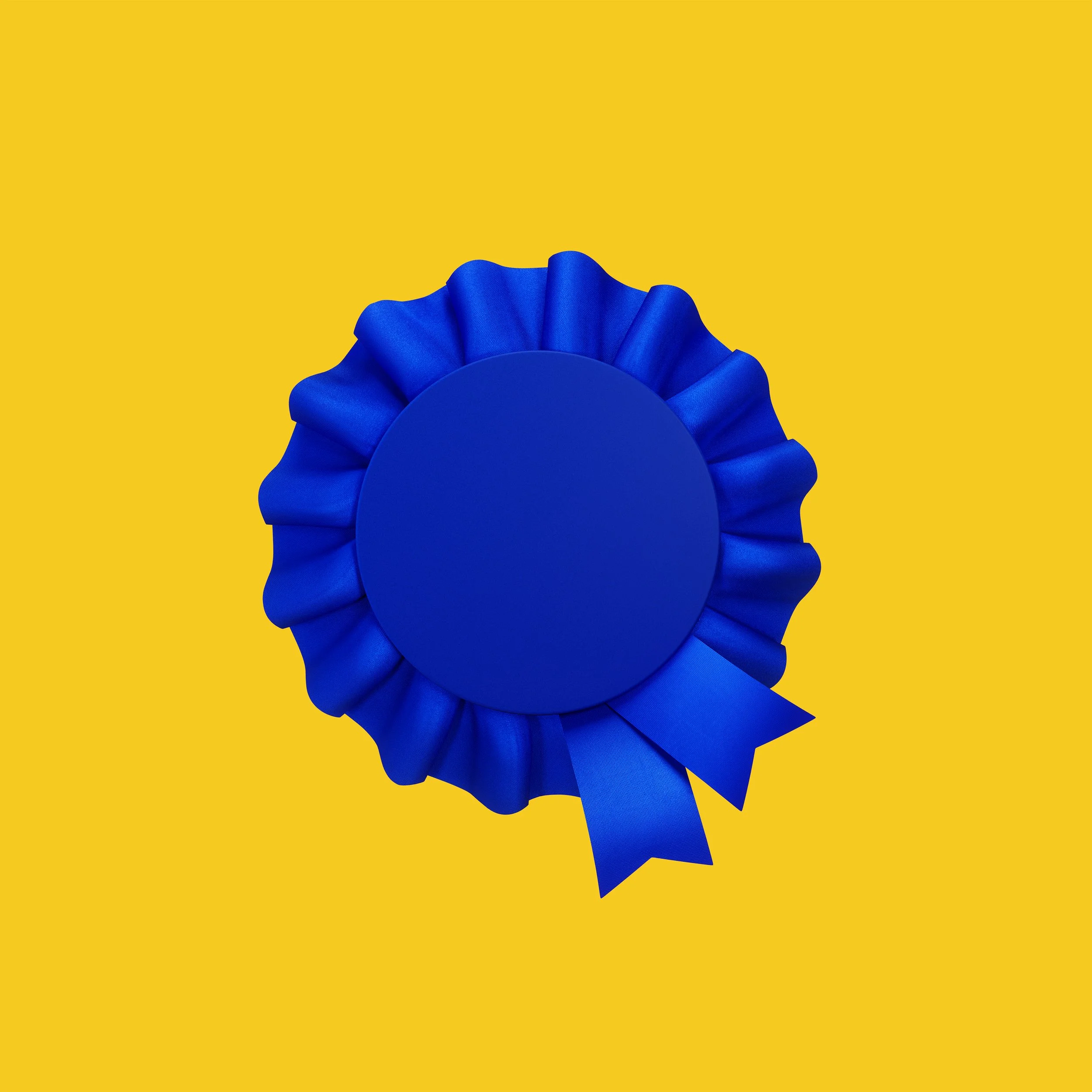 Blue ribbon award on yellow background