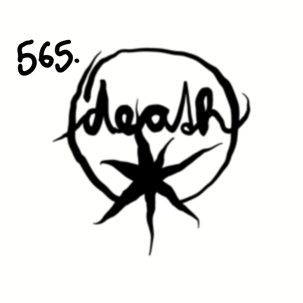 Black and white graphic with the words "565. deash" and a star-like symbol underneath.