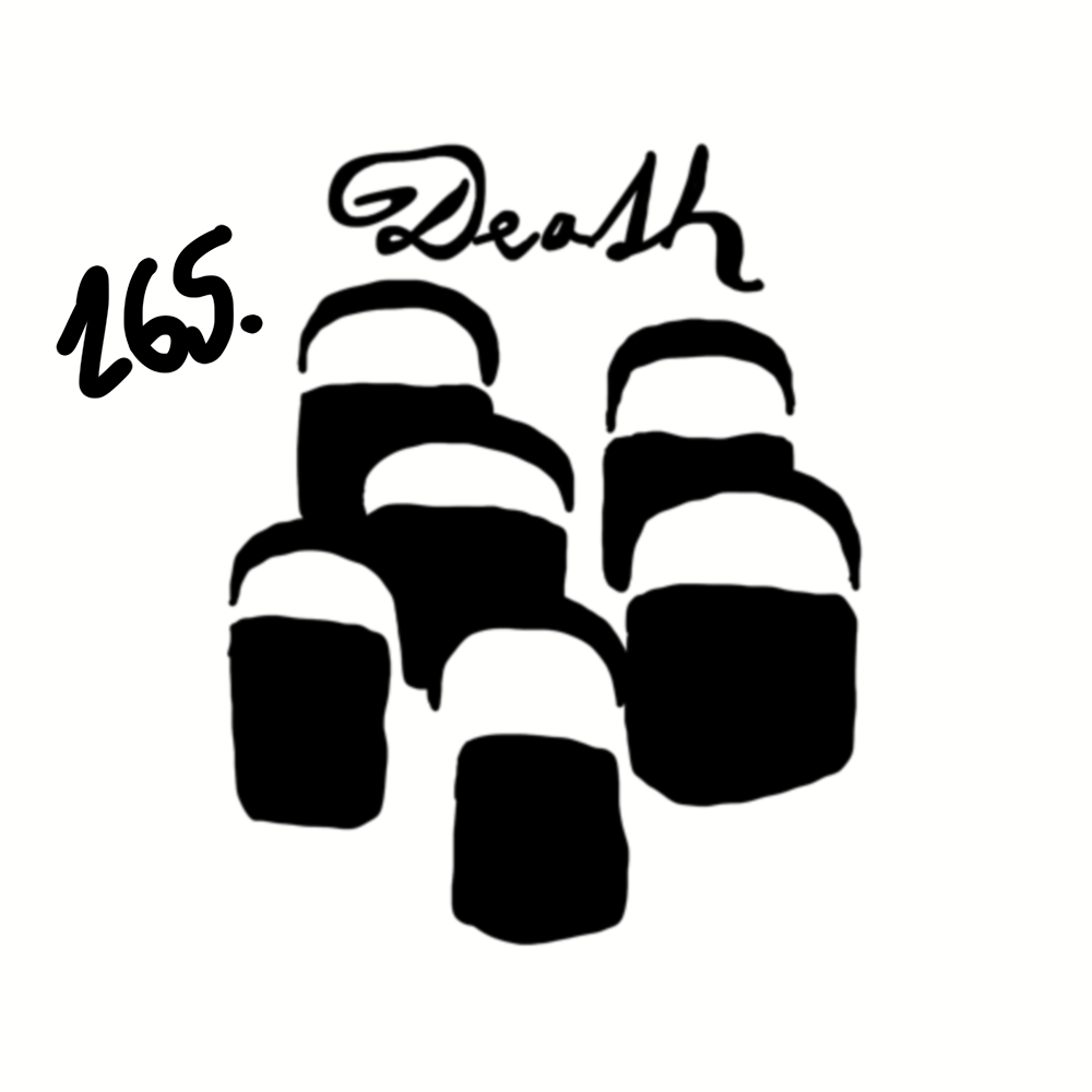 A black and white illustration with the words 'Death 265.' at the top and multiple black crosses arranged in a grid pattern.