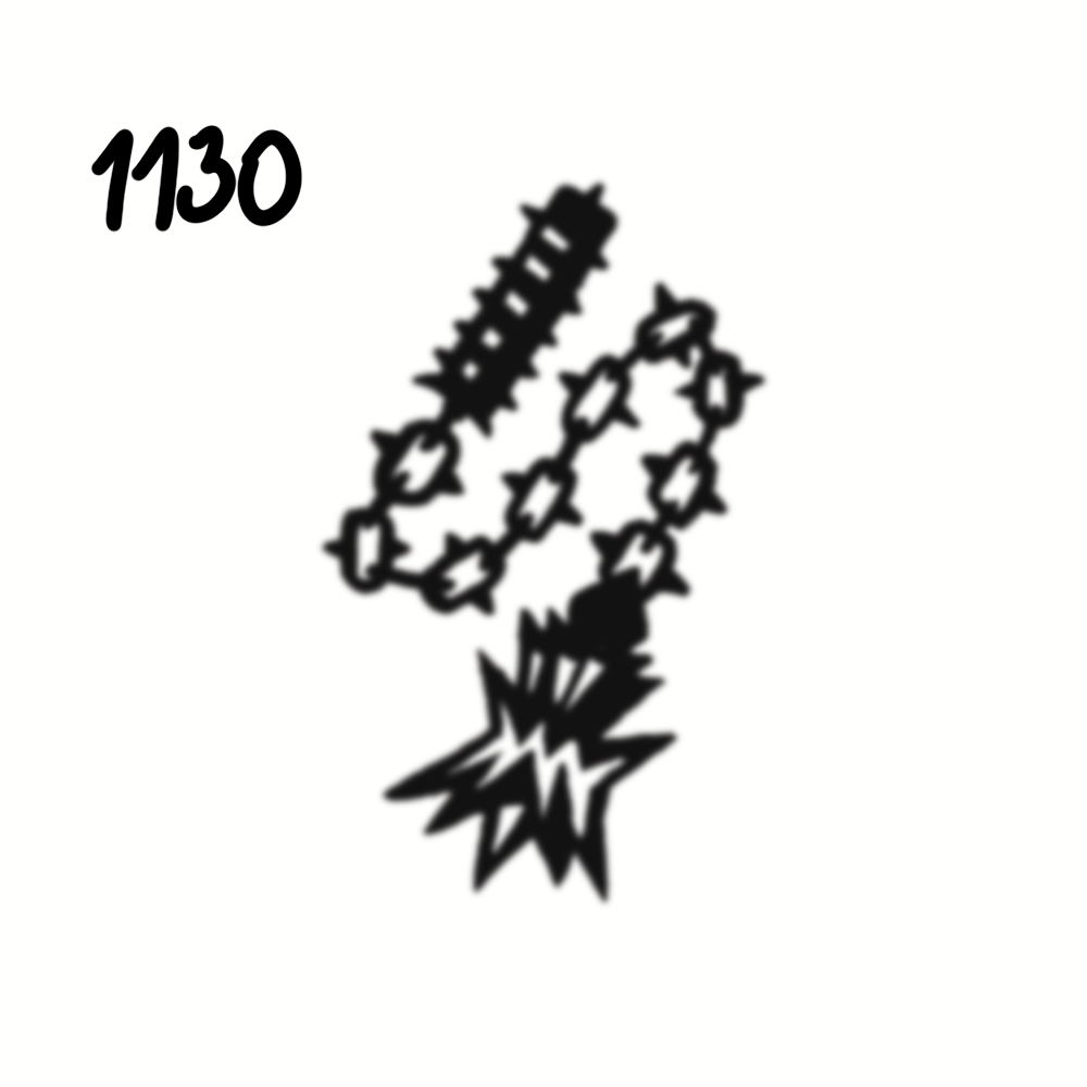 Cartoon drawing of a lit dynamite stick with a chain of connected bombs and a burst at the bottom.