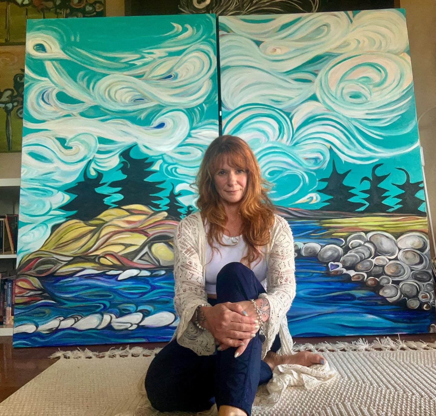 These are Sister paintings both of Frank Island off of Chesterman Beach near Tofino. Both are 30 inches wide and 60 inches tall.  I will be posting them for sale this week.