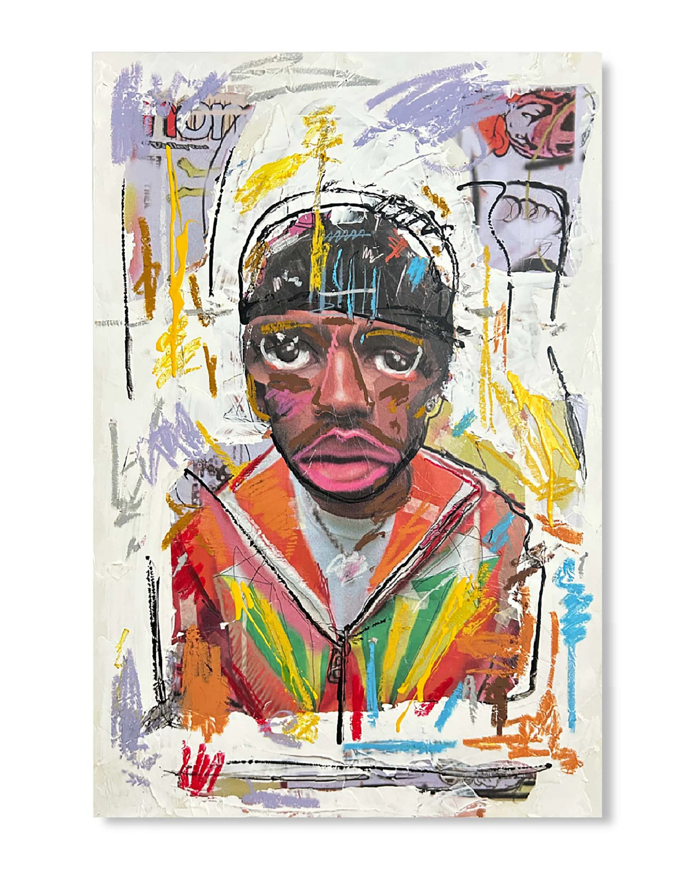 Self Control Nights original mixed media portrait artwork by Austin Call, contemporary expressive vertical composition